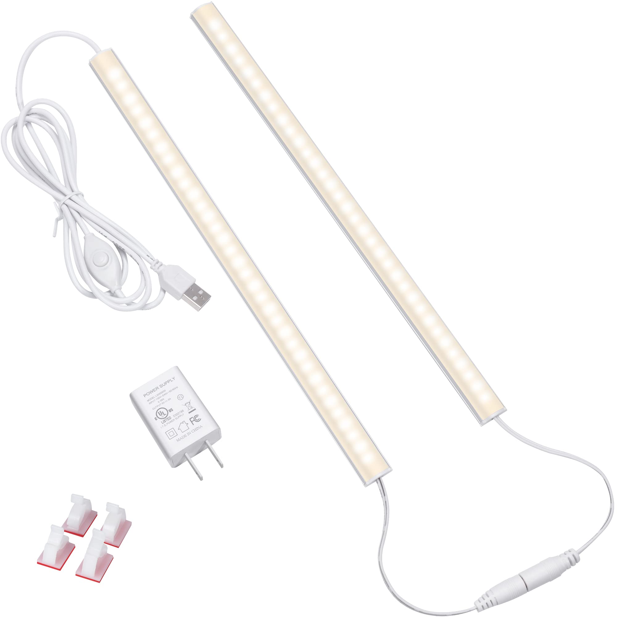 LED Under Cabinet Lighting, 2pcs x 12 Inch Dimmable Under Cabinet Lights, USB Plug-in Under Counter Lights with Memory Function,