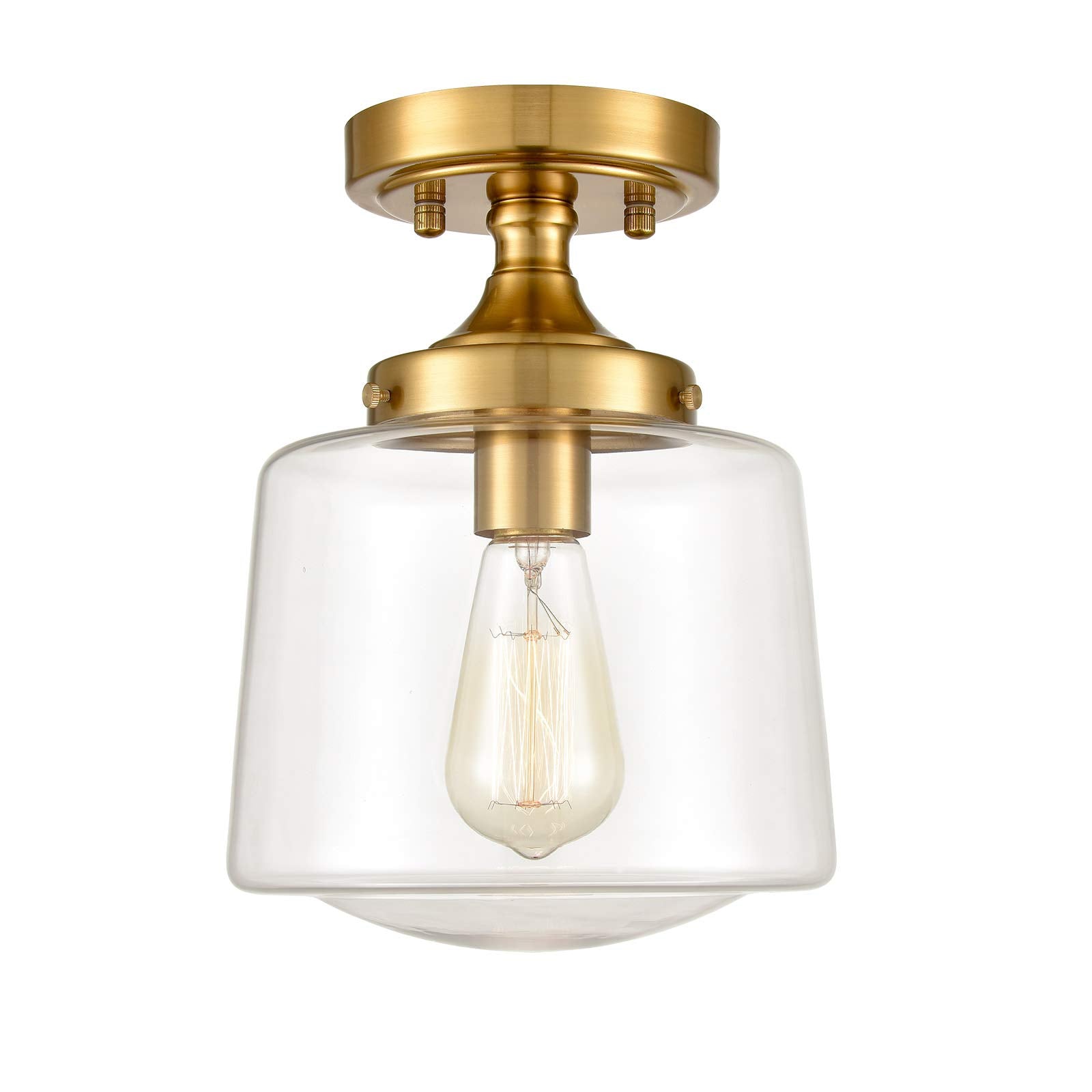 YUBOLE Mid-Century Brass Glass Ceiling Light Fixture, Semi Flush Mount, Gold Finish, Model B7160CU-J