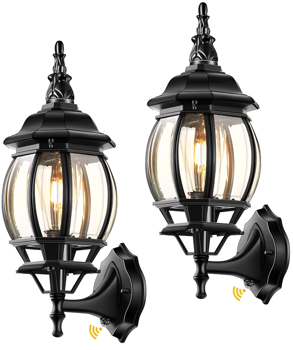 VIANIS Outdoor Wall Lanterns, Dusk to Dawn LED, Waterproof, 2-Pack, Black, Model V81282K