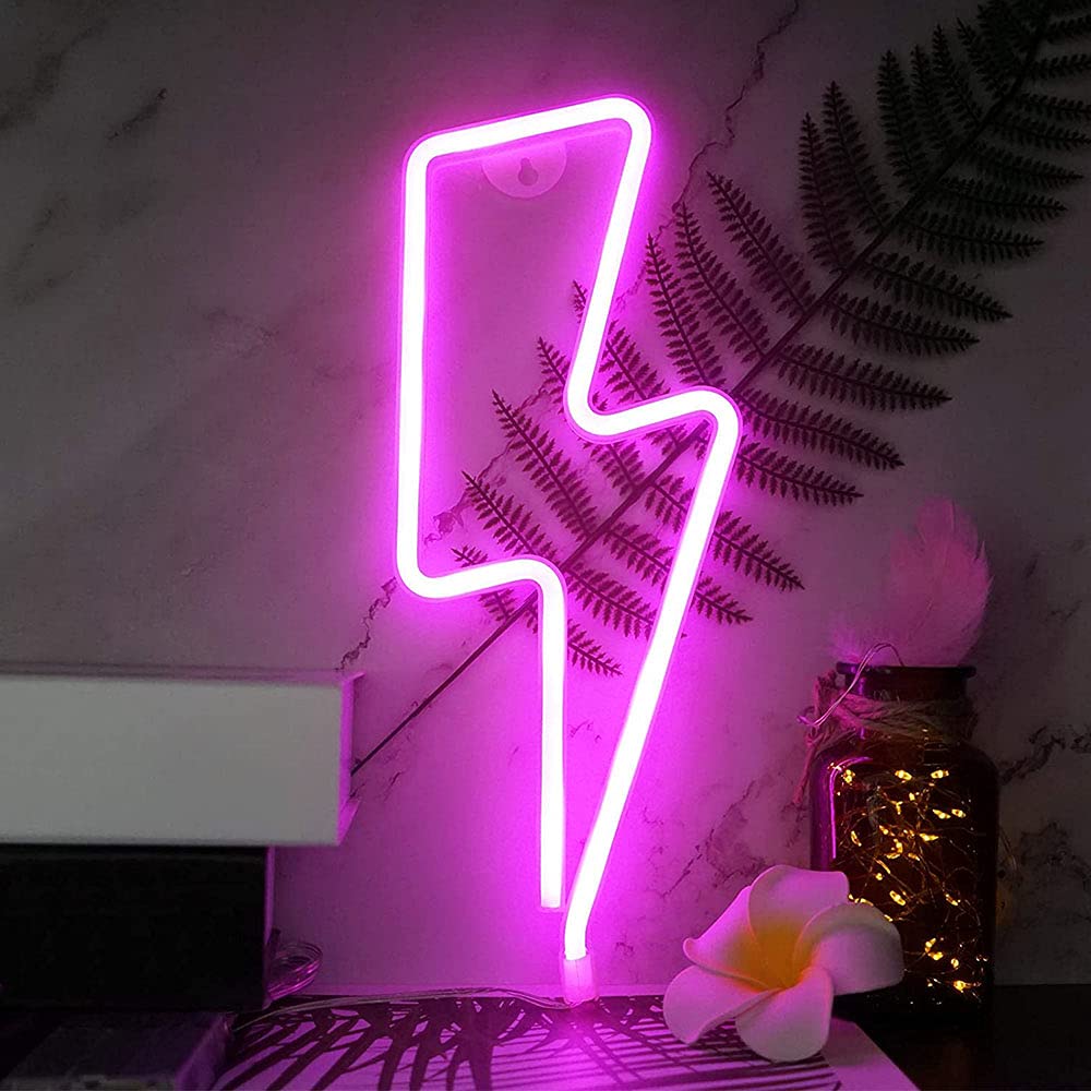YouOKLight Neon Sign LED Wall Light, Battery/USB Powered, Lightning Pink, Model YK2333-2336-US
