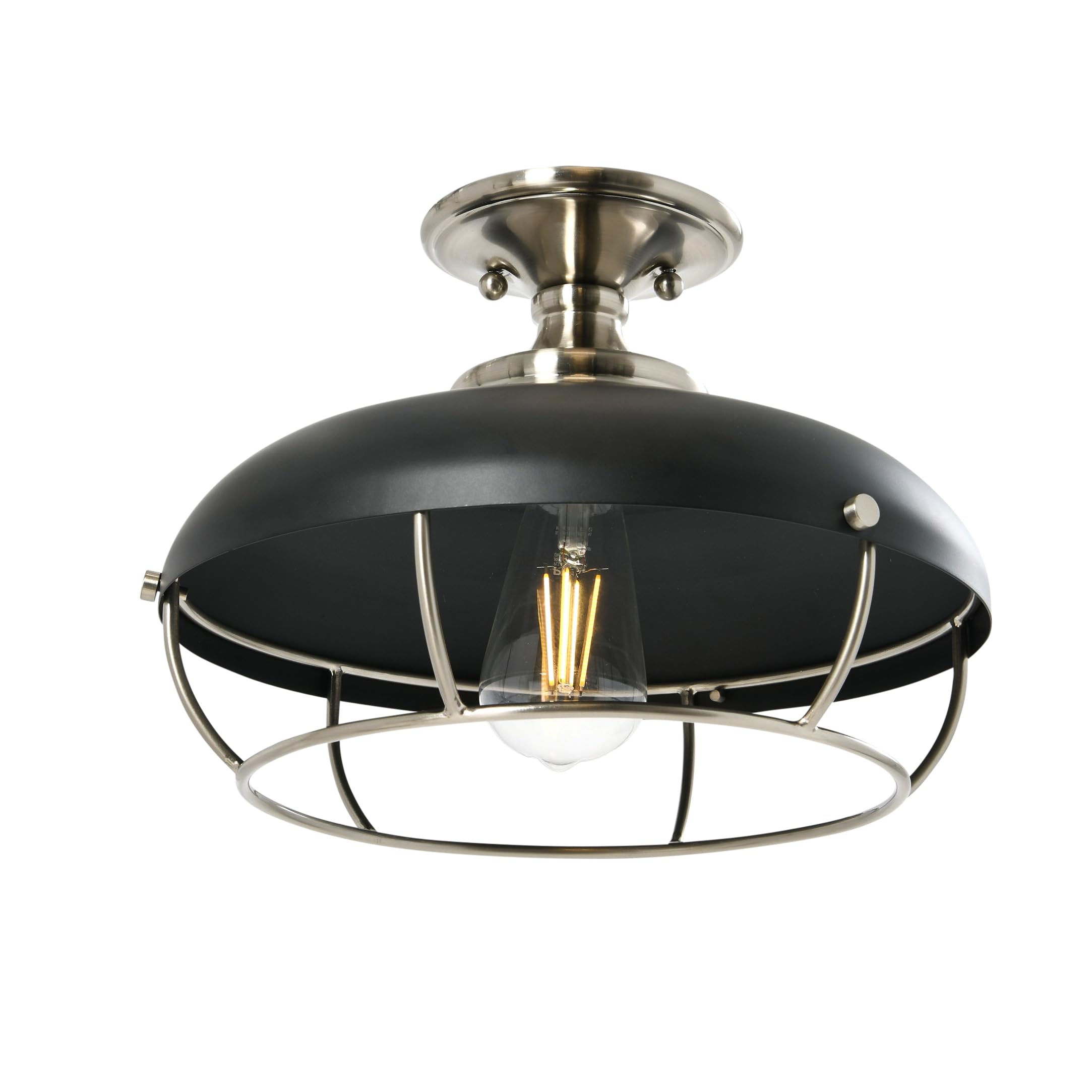 Robert Stevenson Lighting Presley - Caged Dome Metal Semi-Flush Mount Ceiling Light, Brushed Nickel And Matte Black