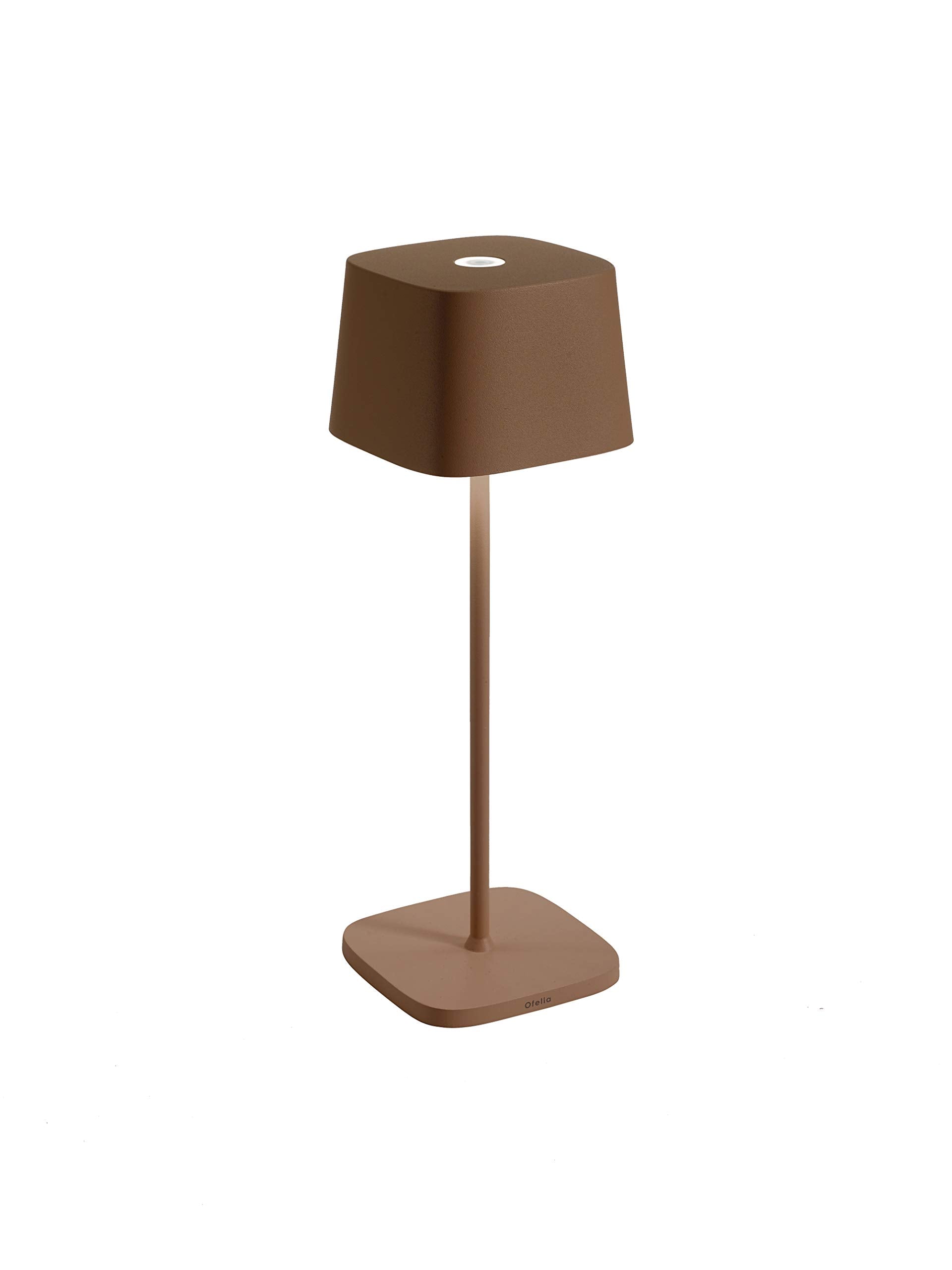 Zafferano Ofelia Pro Rechargeable Cordless Table Lamp, Aluminum, Touch Control, 12 Inches, Rust Color, Model LD0870R4