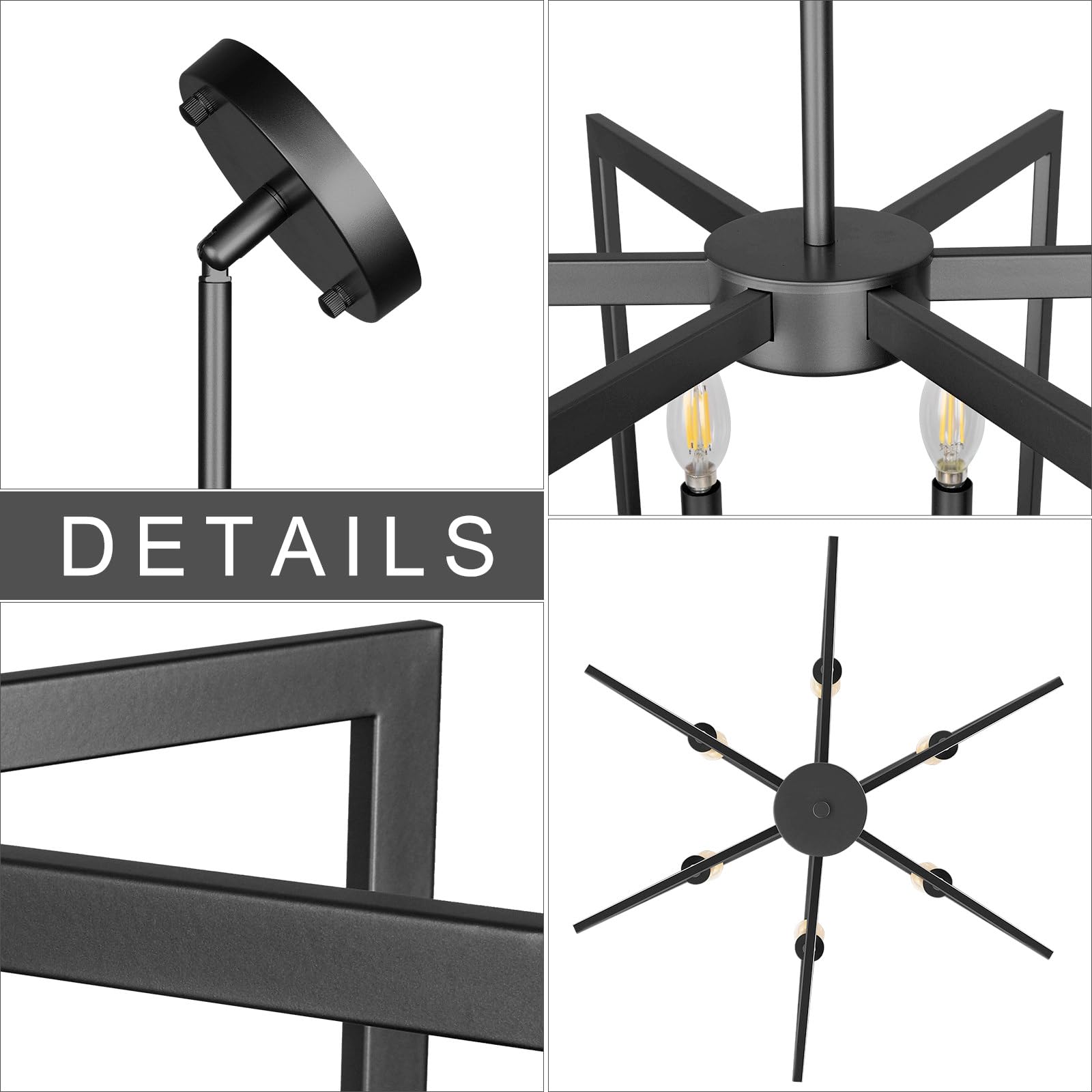 Sigaitwei 6-Light Black Chandelier,Dining Room Light Fixture Geometric Metal Modern Chandelier,Hanging Industrial Chandelier For