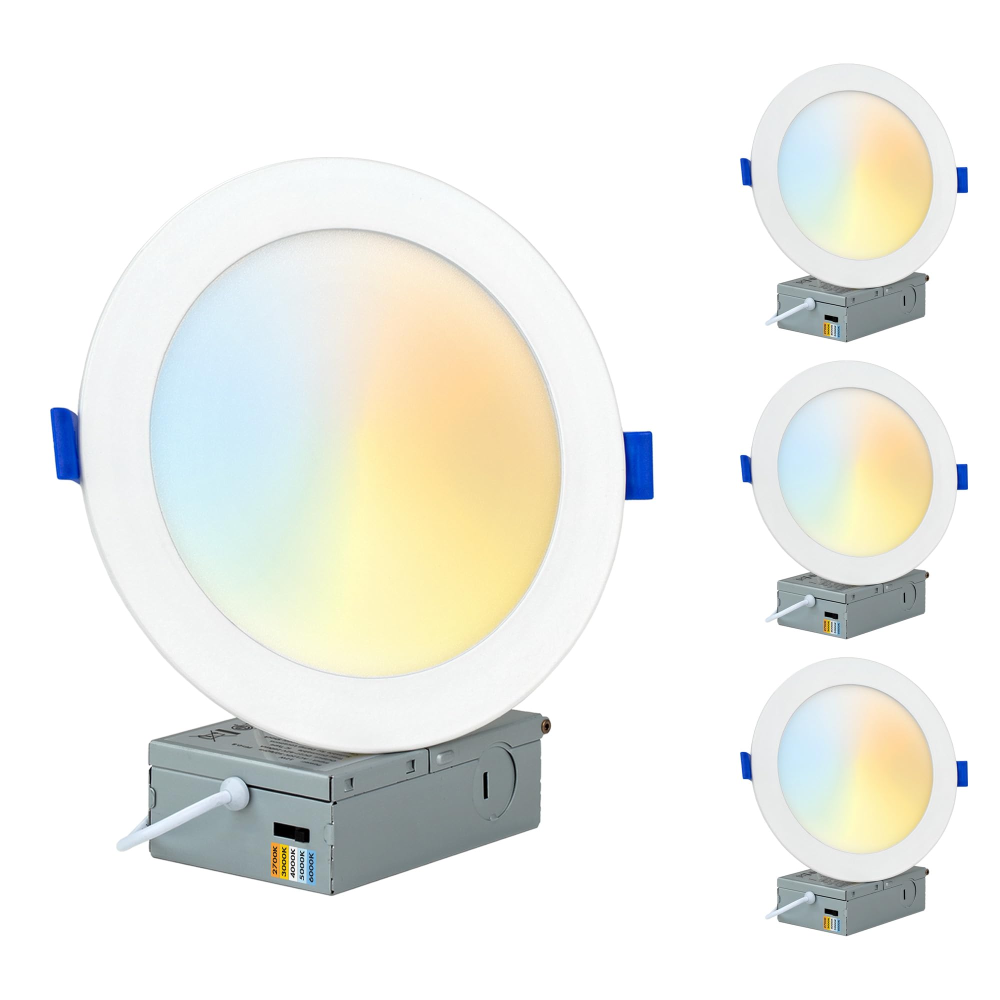 PROCURU 4-Pack 6-Inch 2700K-6000K 5CCT 12W LED Color Selectable, Heavy Duty Ultra-Thin Recessed Ceiling Downlight, Dimmable, Whi