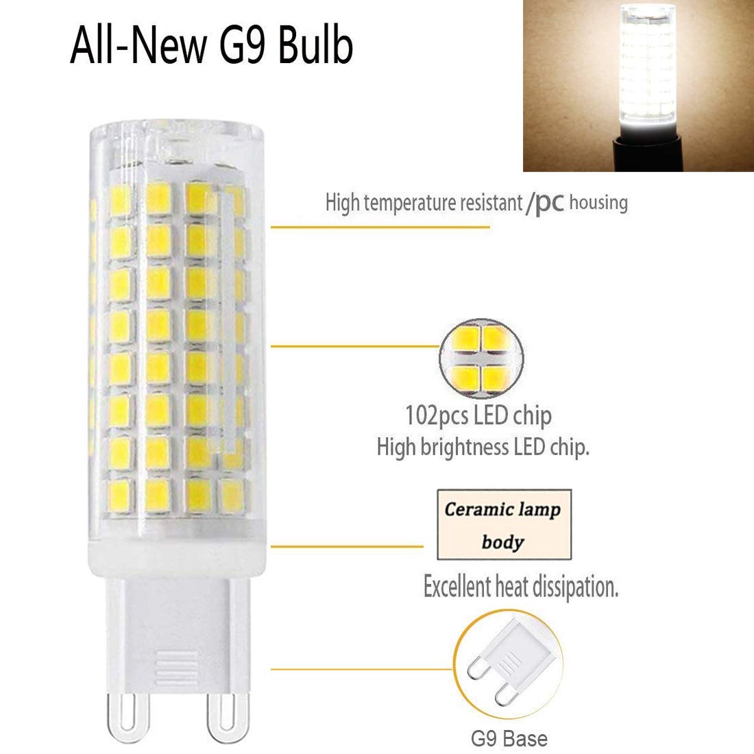 SYXKJ G9 LED Bulbs, 7W Dimmable, 75W Halogen Equivalent, 730LM, Daylight White, 4-Pack, AC120V, Ceramic