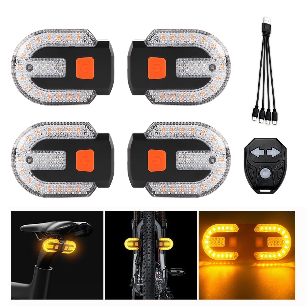 UPXSXT Bicycle Turn Signals with Alarm, USB Rechargeable, Waterproof Strobe, 5 Modes, Yellow Red