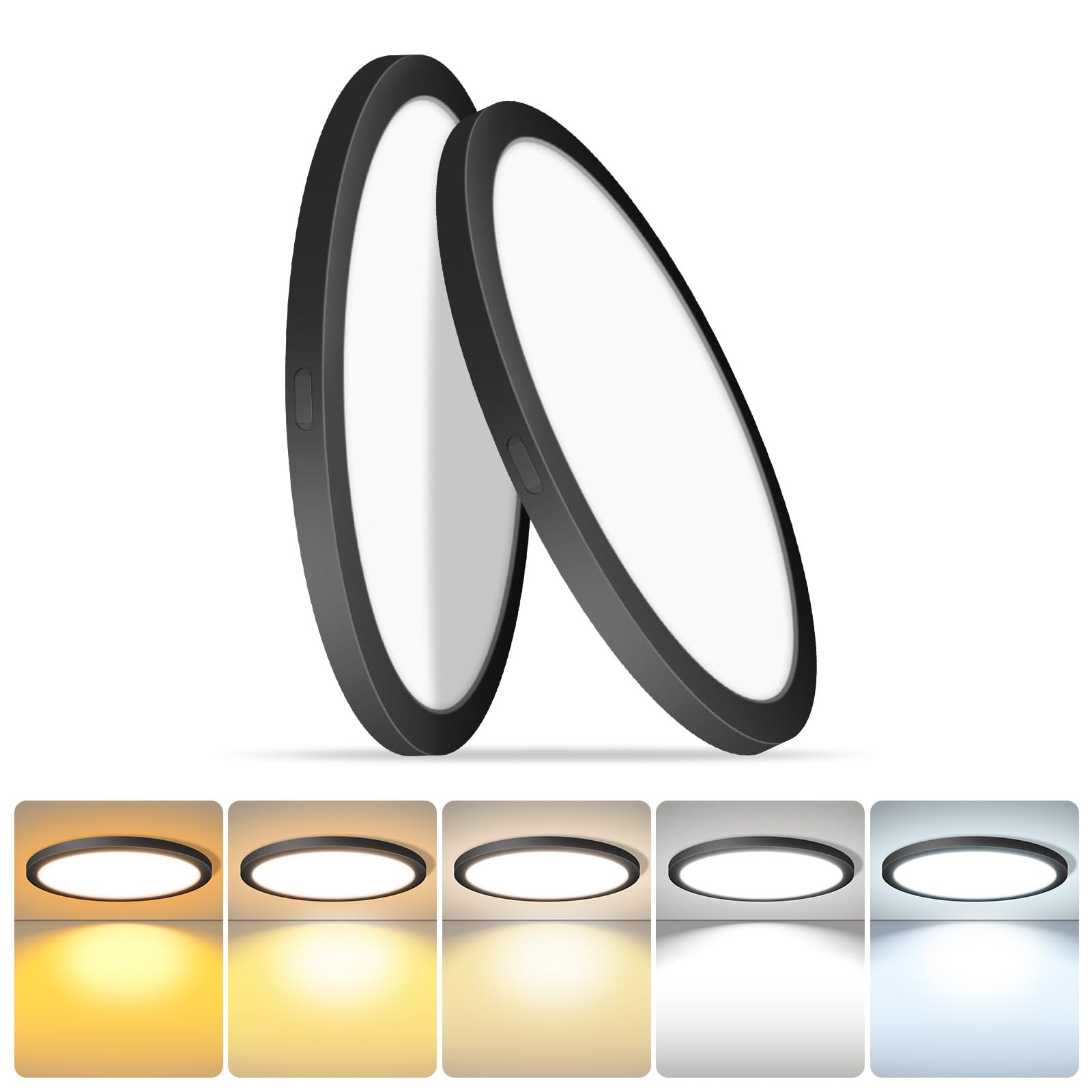 Mw 2 Pack Led Flush Mount Ceiling Light, 7 Inch Round Black Flush Mount Light,14W 120V 5Cct 2700/3000/3500/4000/5000K, Dimmable 