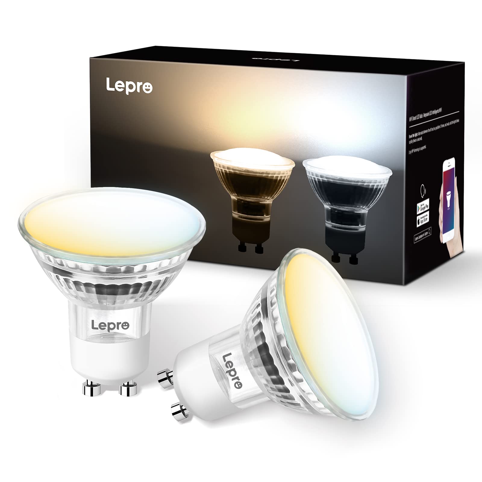 Lepro Gu10 Smart Led Light Bulbs, Compatible With Alexa & Google Assistant, Dimmable With App, 50W Equivalent, Tunable White Tra