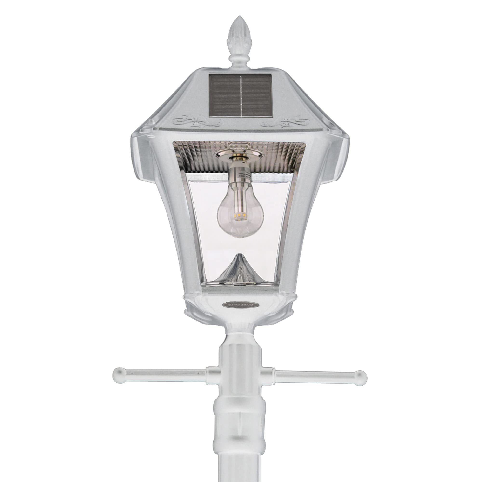 Gama Sonic Baytown II Solar Lamp Post Light Kit, 77" Height, White Resin, Model 105BSG21, Warm White 2700K