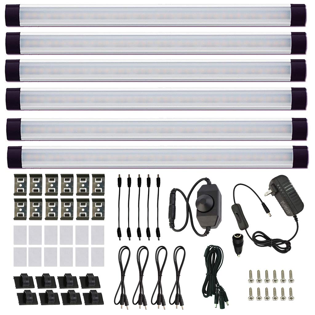 AIBOO LED Under Counter Light Rigid Bar Kit, Plug in Corded 12V LED Under Cabinet Lighting Dimmable with Switch for Counter Shel