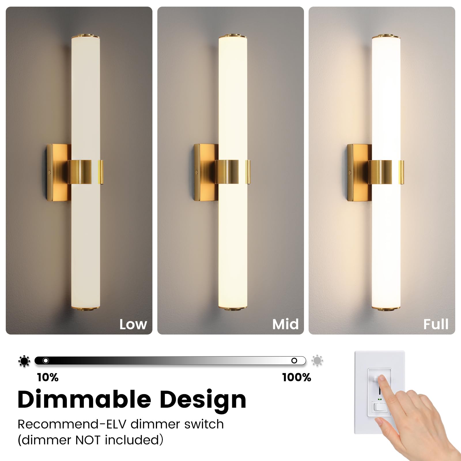 AIJIASI Bathroom Vanity Light - 28W Gold LED Sconces, 22.8 Inch Acrylic Shade, Model 8078WL-18GD-US