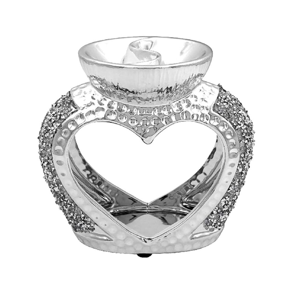 Silver Sparkle Crushed Diamond Fragrance Oil Burner Wax Warmer - Home Decor Accessories, Unique Design Ceramic Diamante Crystal