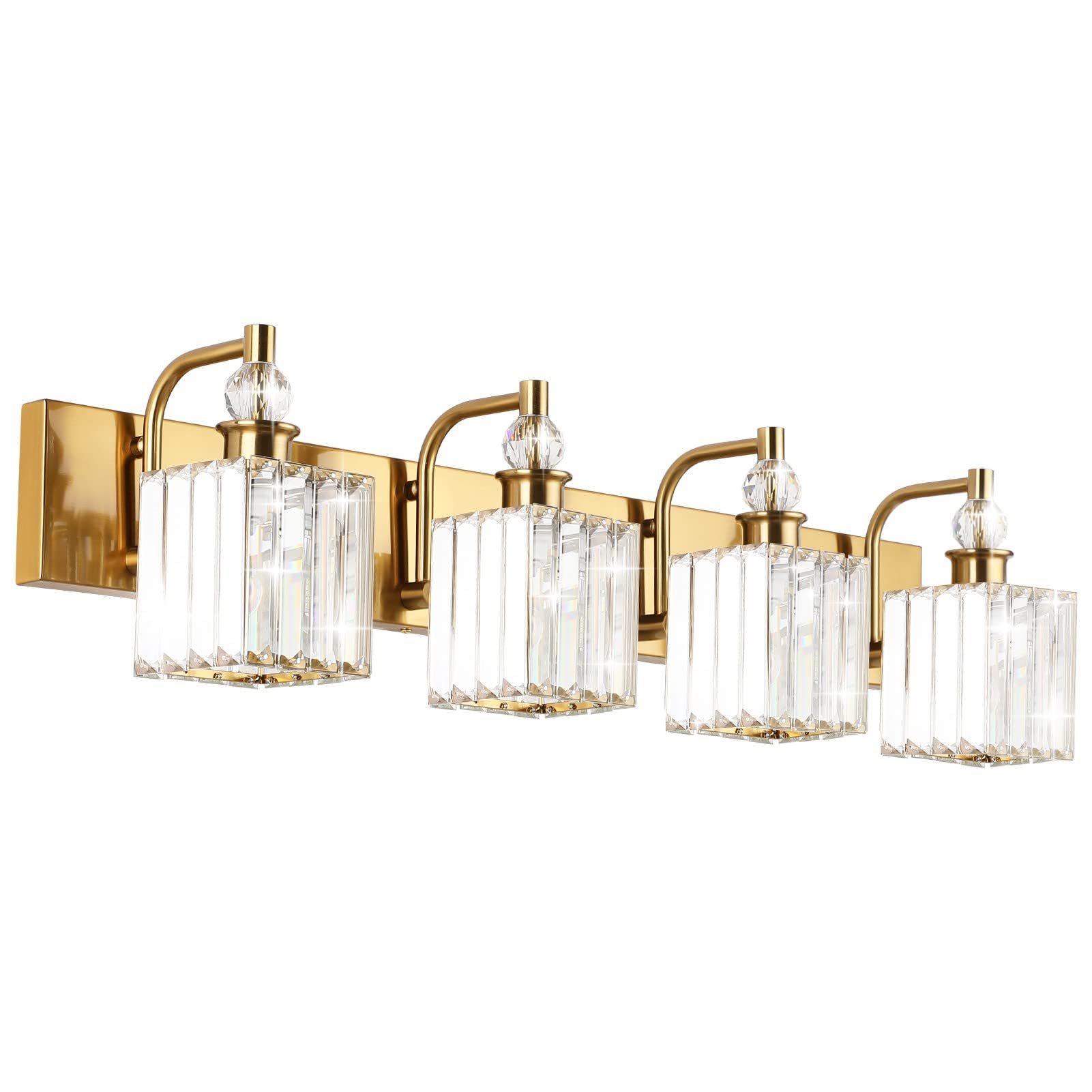 Ralbay Crystal Gold Vanity Lights 4-Lights Metal 31.5in  Square-Brass Model 8606