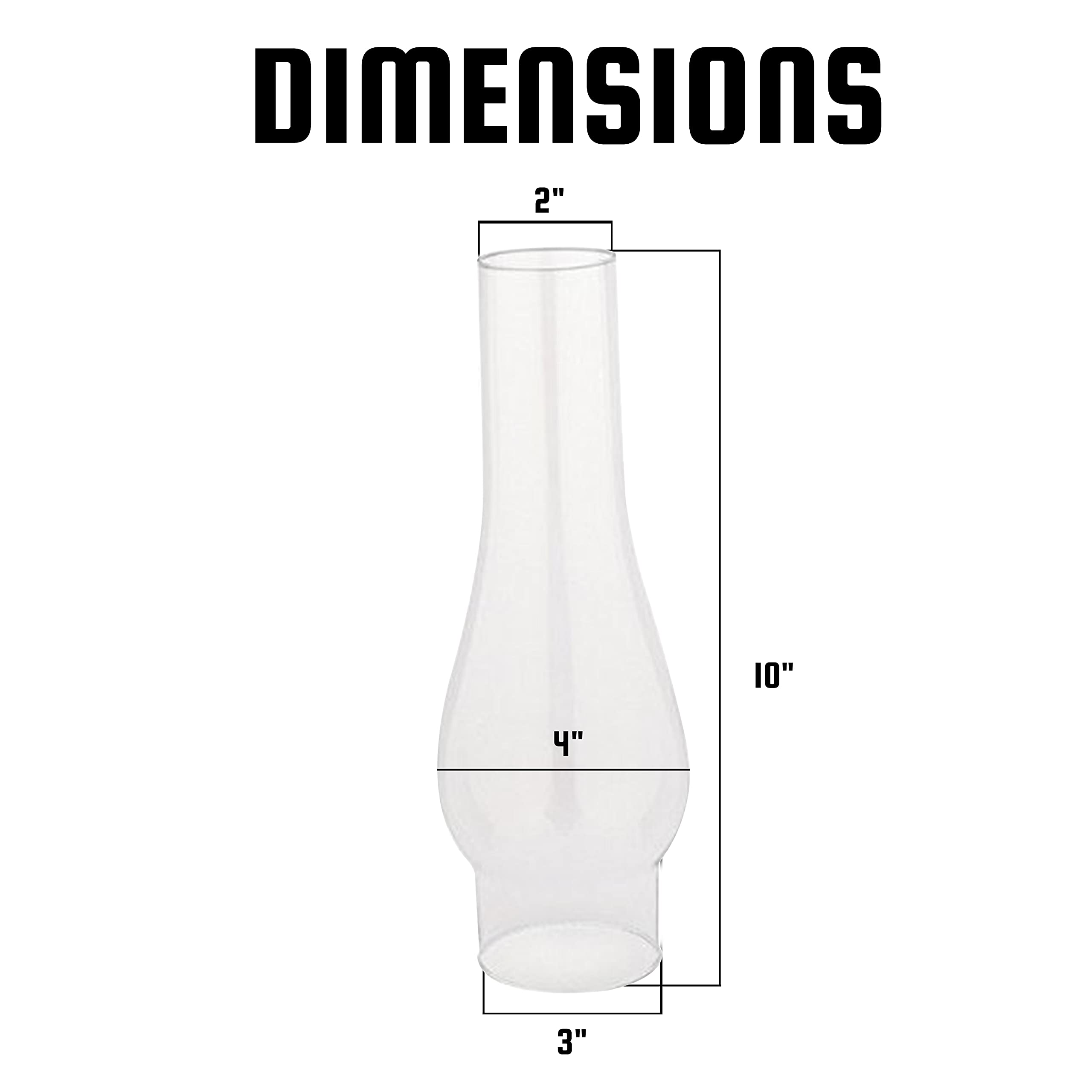 OHLECTRIC Glass Lamp Chimney - Hand Blown Replacement for Vintage Oil Lamps - 10in High, 3in Fitter, Transparent, Pack of 2