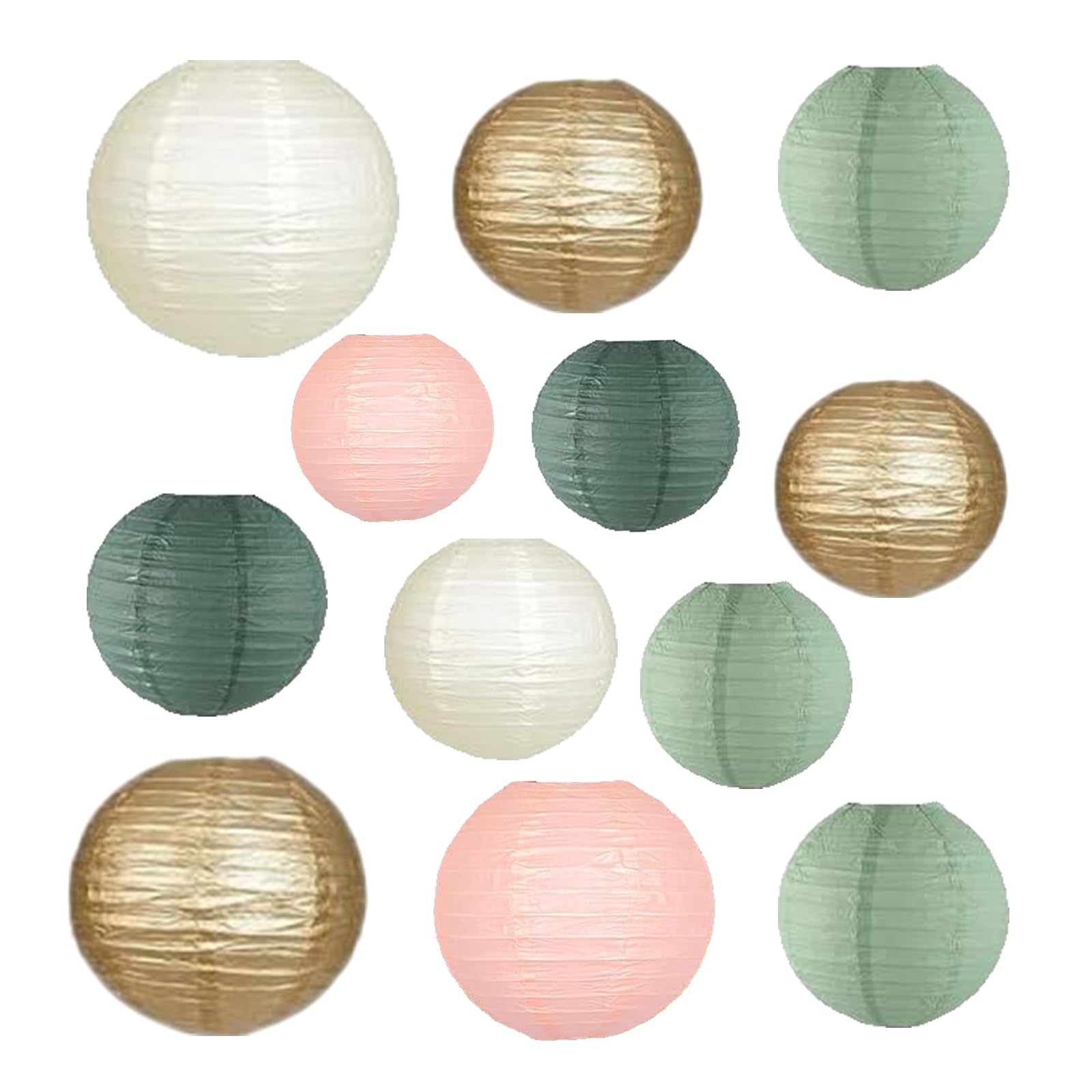 12Pcs Paper Lanterns 6   , 8   , 10   , 12   ,Paperlanterns Party Decoration, Sage Green Gold Ivory Pink Paper Lanterns for Wedd