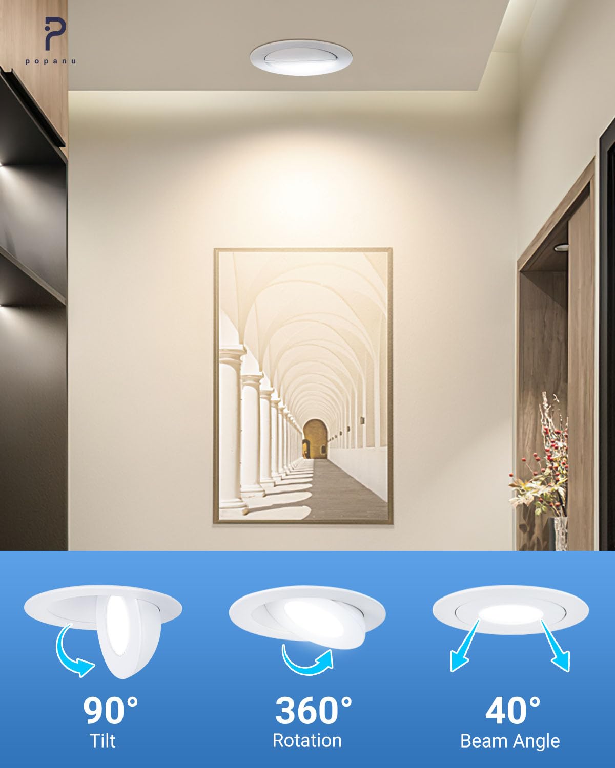 6-Inch Gimbal Recessed Light - 12W 90 Tilt & 360 Rotation, 1300Lm, 5Cct (2700K-5000K), Ic Rated Led Eyeball Recessed Lighting, F