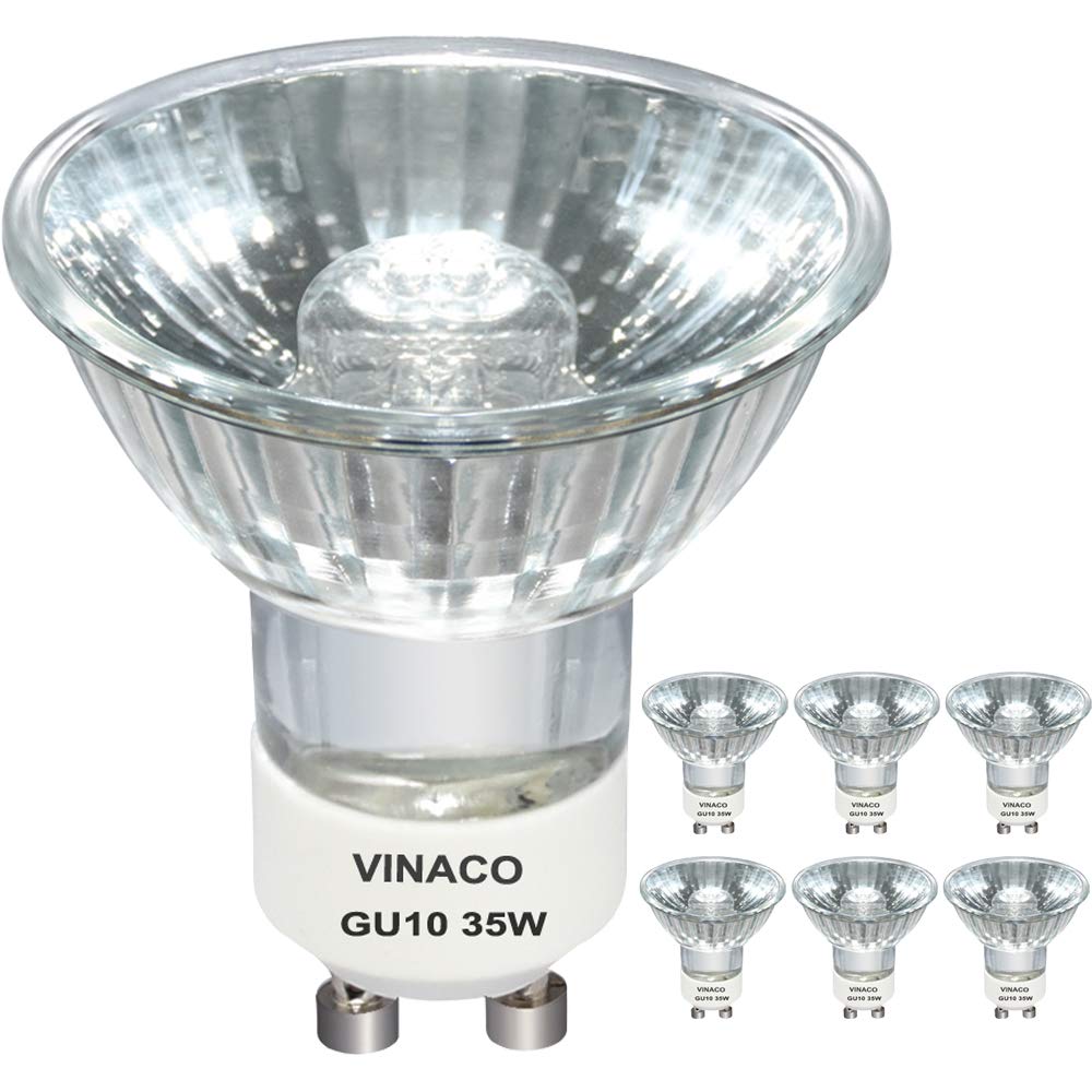 Vinaco GU10 Halogen Light Bulbs, 35W Dimmable, Clear Glass, 6-Pack