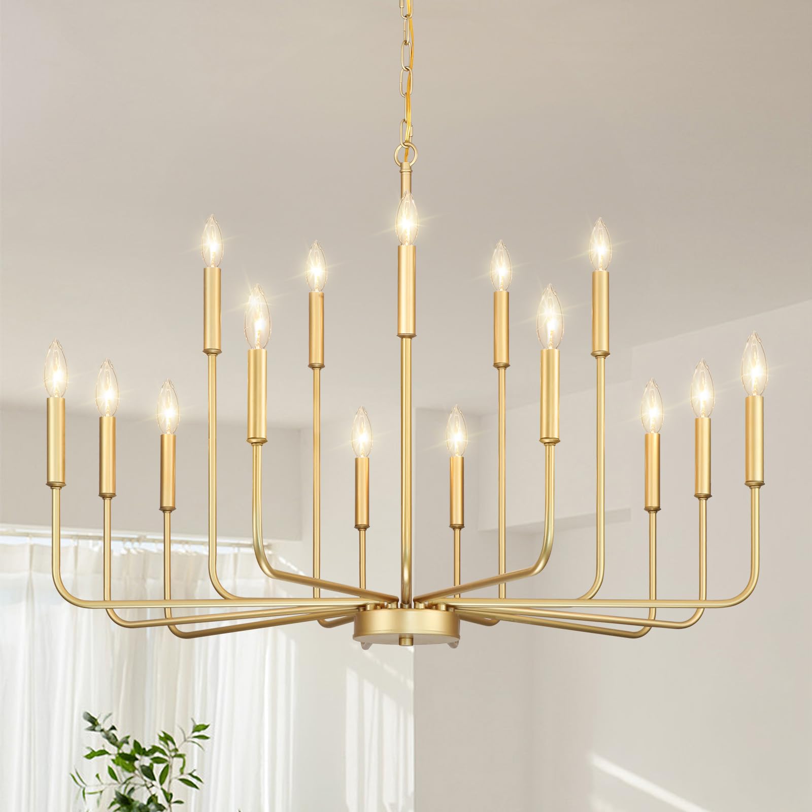 Gifarich Gold Chandeliers for Dining Room Light Fixture Over Table, Modern Farmhouse Chandeliers for Living Room,15-Lights Indus