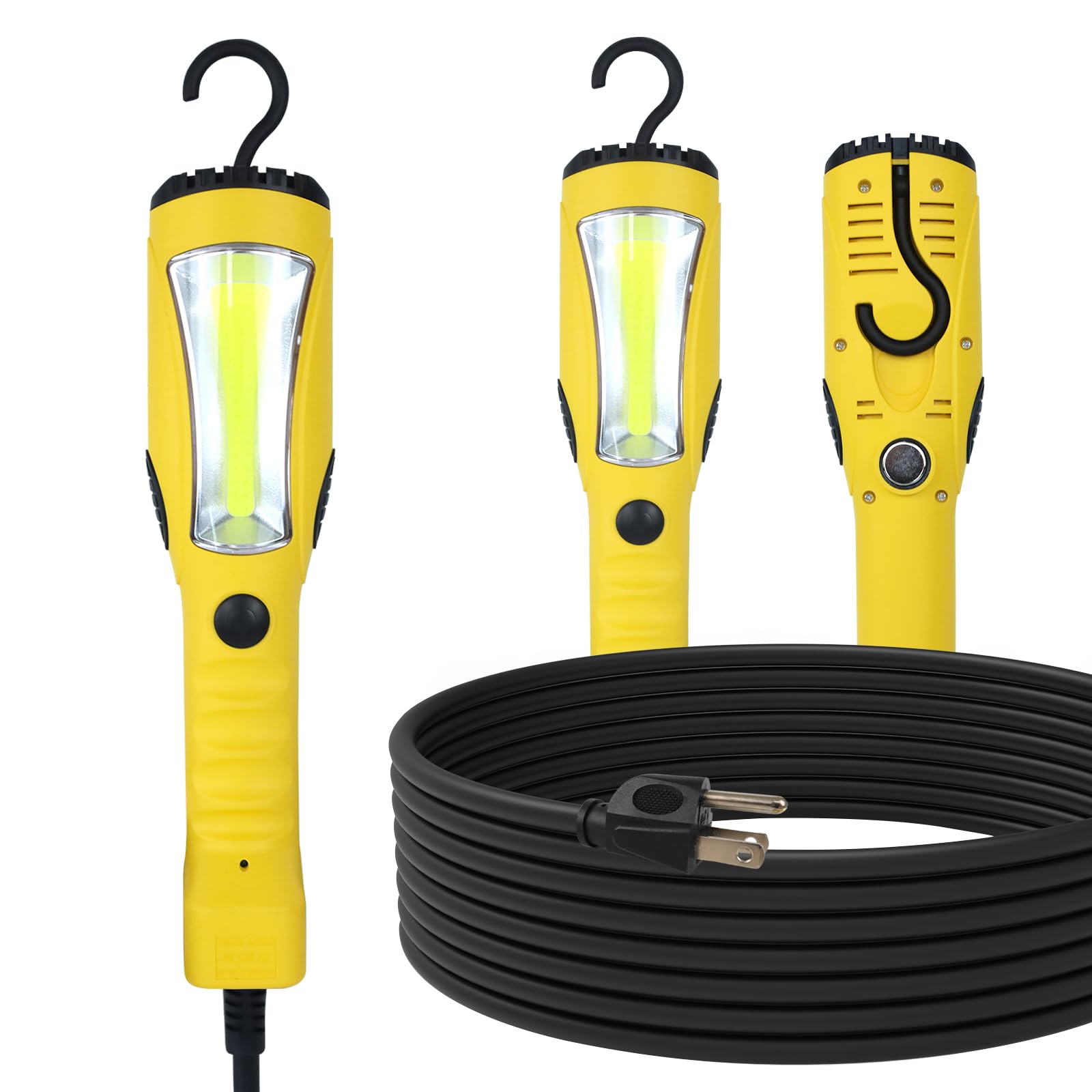 Ep 25 Ft Led Work Light, 1200 Lumen Cob Led Trouble Light - 16 Gauge Sjtw Indoor Outdoor Extension Cord, Handheld, Magnetic Base, Rotatable Hanging Hook - Yellow