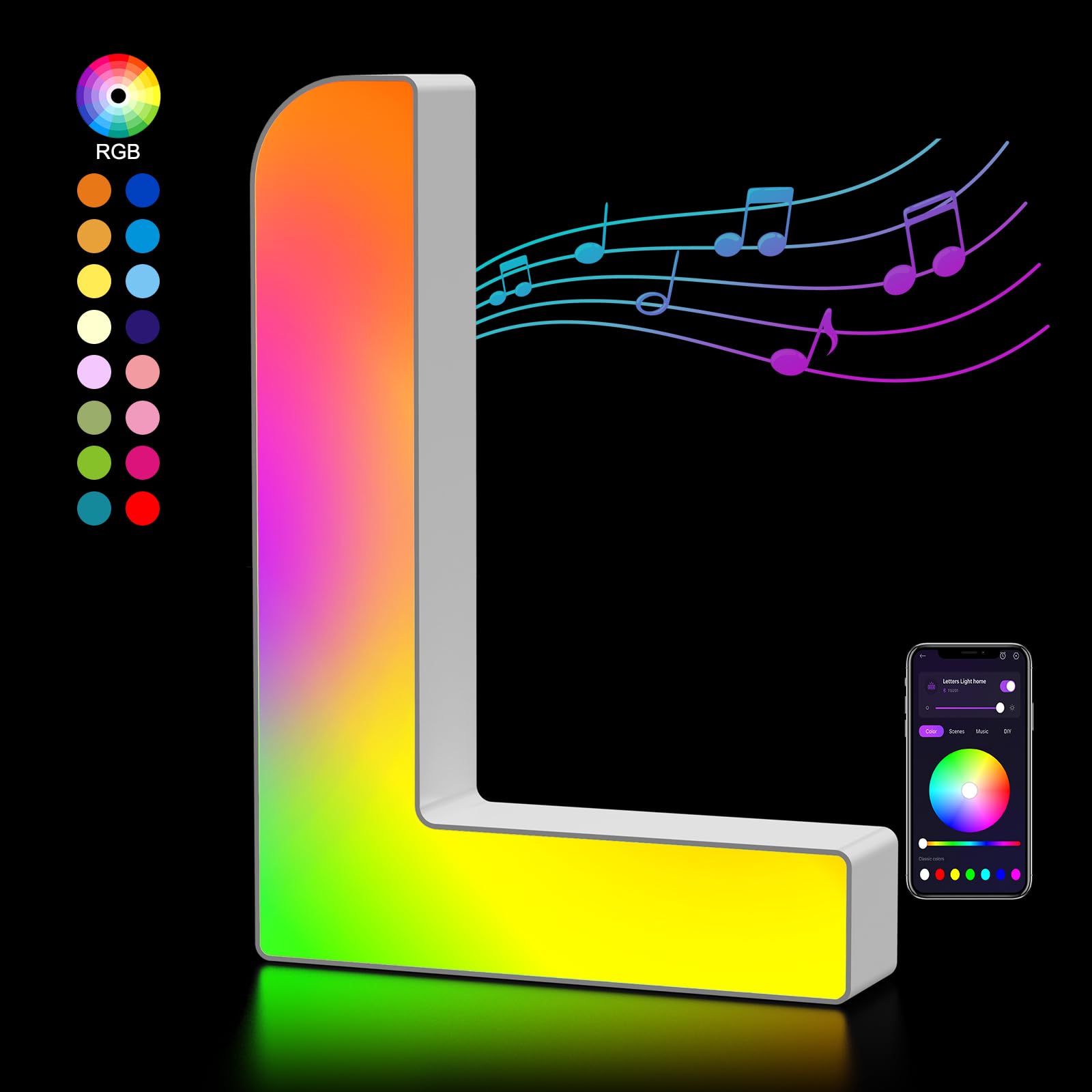 OJQ Light Up Letters - LED Marquee Room Decor, Music Sync, Color Change, Model A1, Size L, Colorful Gift for Girls, Teen Parties