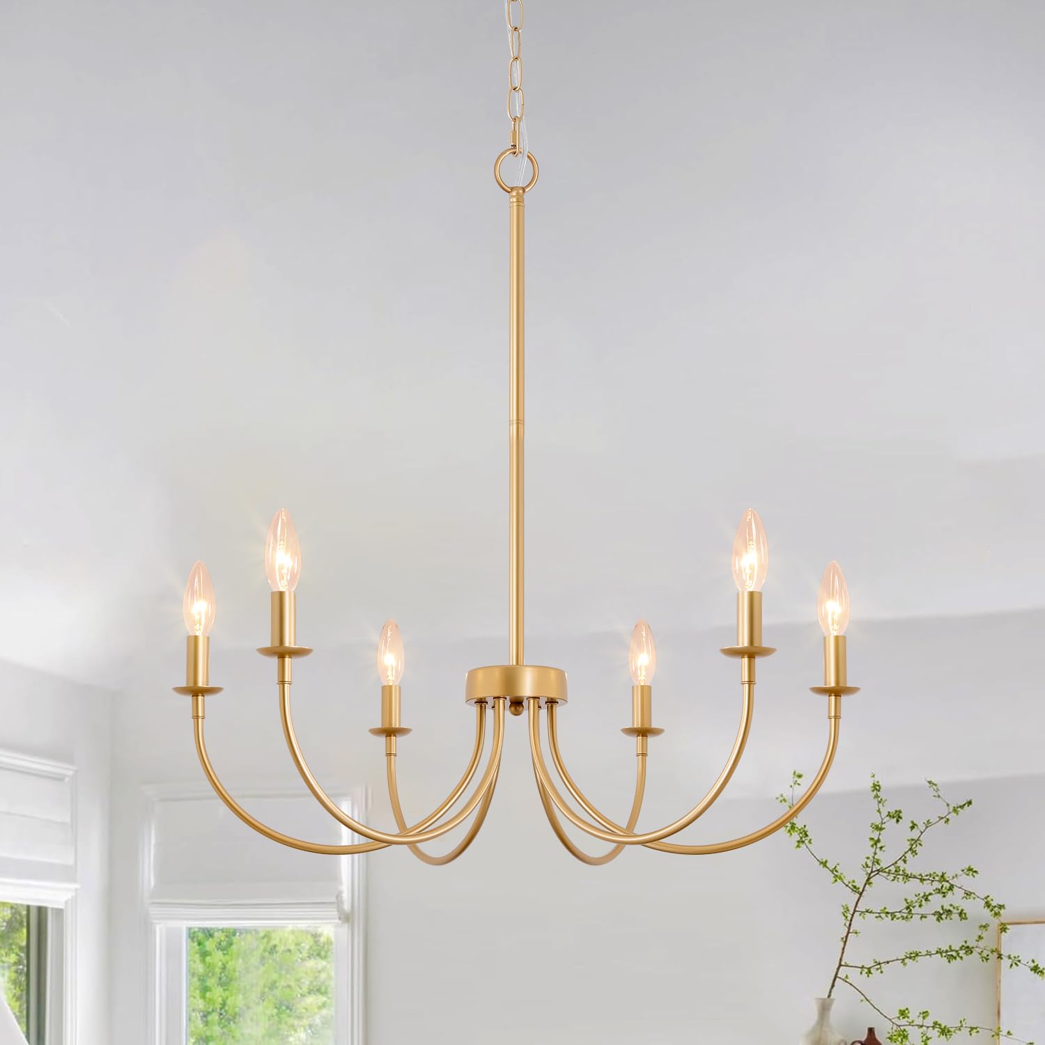 Puyveyor Gold Chandelier  6-Light Farmhouse Chandelier For Dining Room Lighting Fixtures Hanging  Vintage Modern Candle Chandeliers For Bedroom  Foyer  Kitchen  Living Room  Entryway(Rose Gold)