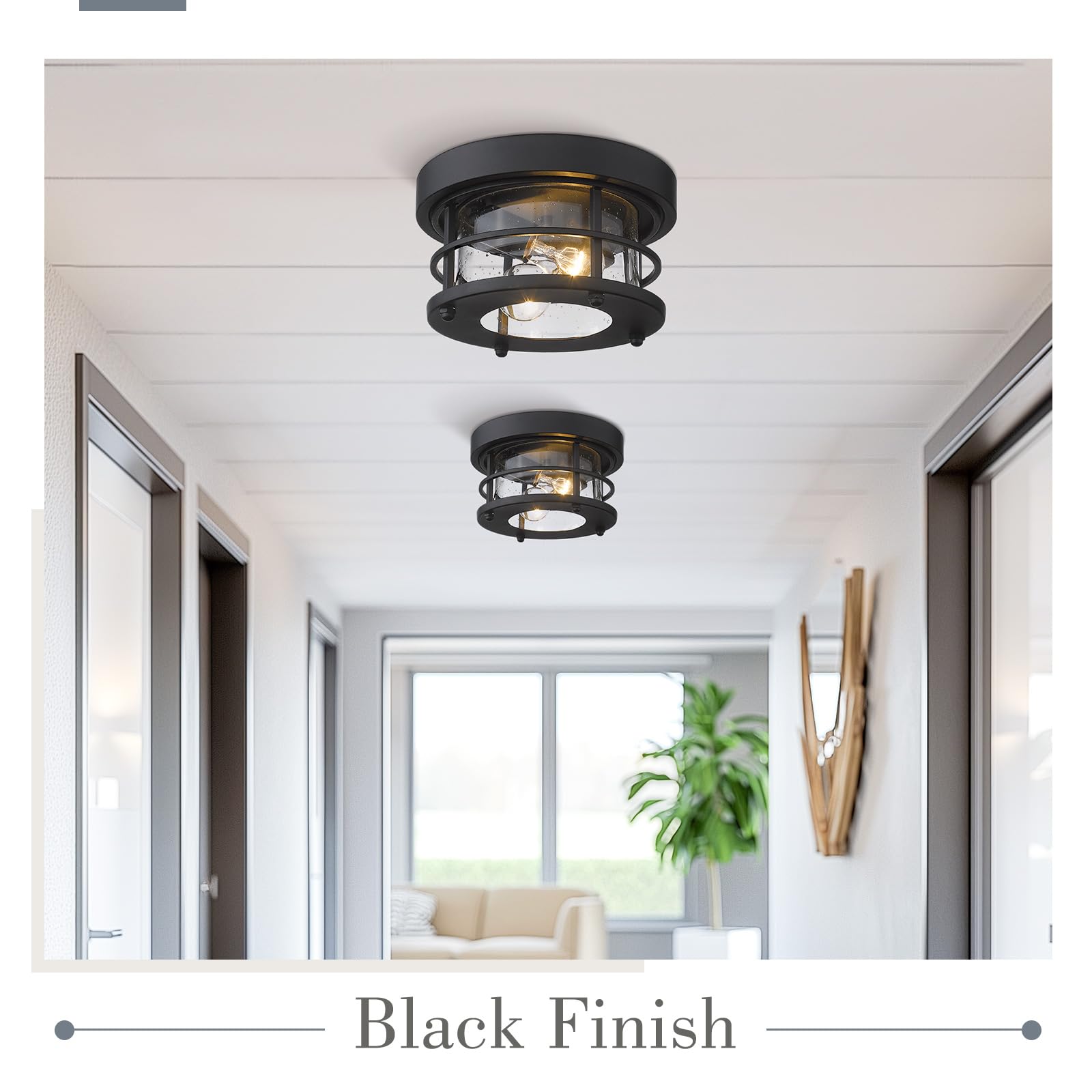 Emliviar 2-Light Round Ceiling Light Fixture, 10 Inch Black Metal Flush Mount, Model WE2085F BK