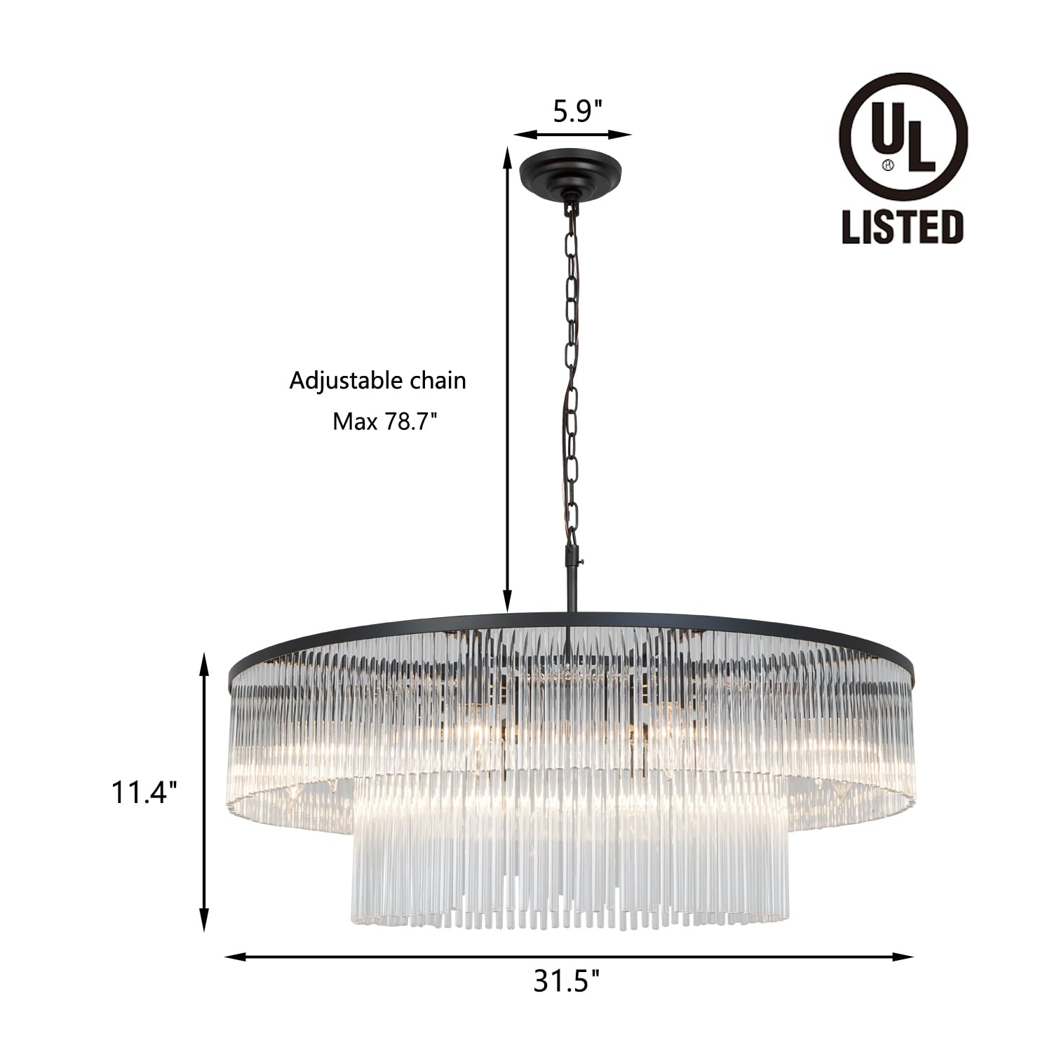 Akeelighting Contemporary Black Chandeliers, 2-Tier Dining Room Glass Chandelier Lighting 10 Lights Round Chandelier For Living