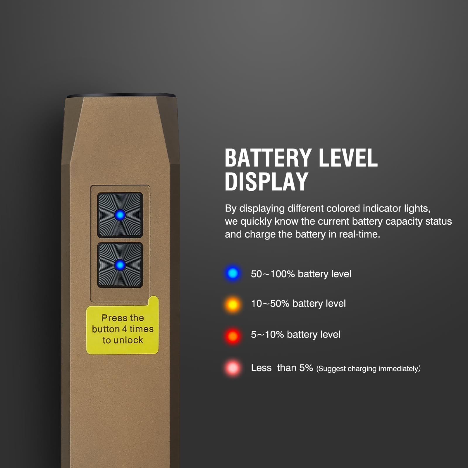 ERITOM EDC Flashlight 1000 Lumens Rechargeable with Green Beam, USB-C, Magnetic Base, 10W, Brown, Model ER01