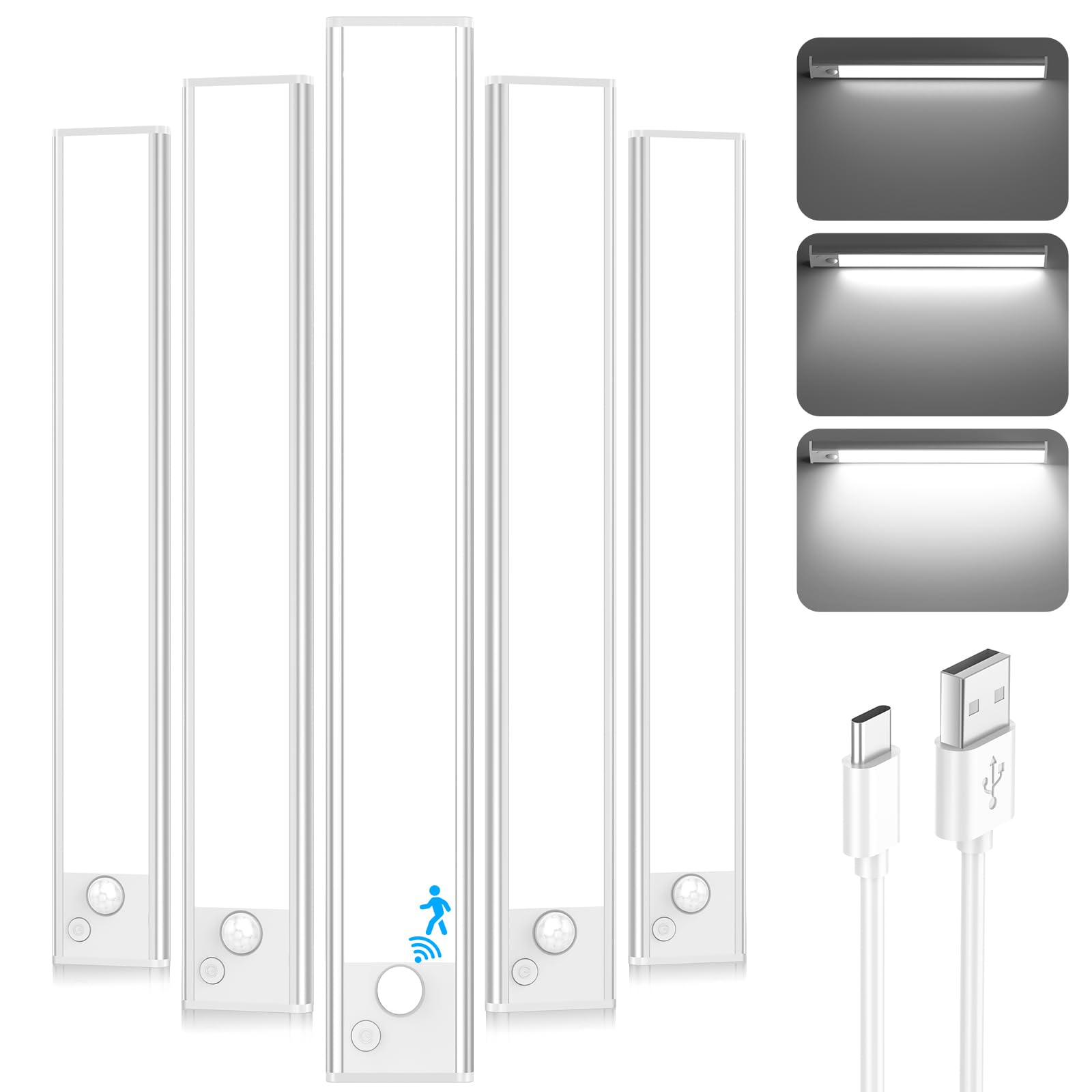 Under Cabinet Lights, LED Rechargeable Battery Operated Motion Activated Night Lights Indoor, 6500K Magnetic Dimmable Closet Lig