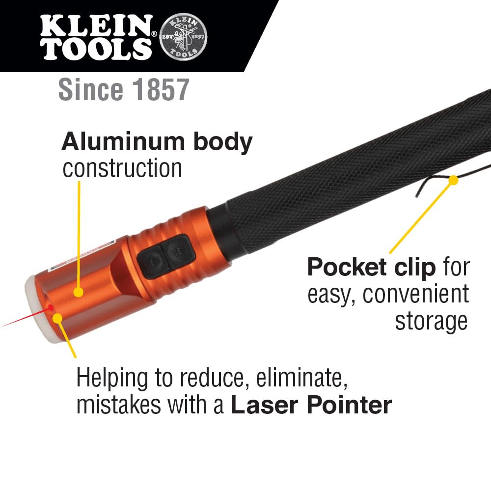 Klein Tools 56026R Flashlight & Penlight with Red Laser Pointer, LED, Glow-in-Dark, Orange/Black