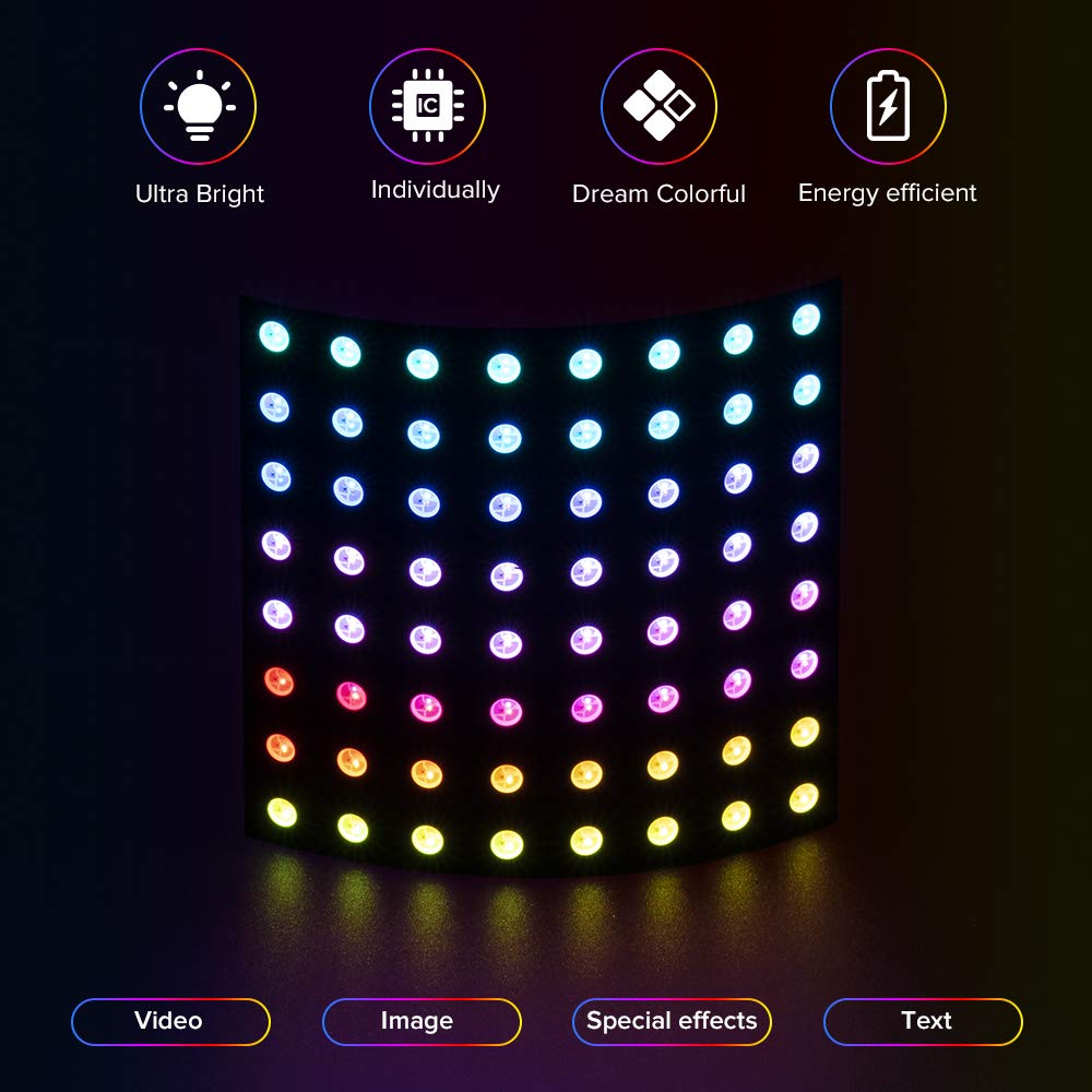 Btf-Lighting 2 Pack Ws2812B Eco Rgb Alloy Wire 5050Smd Individual Addressable 8X8 256 Pixel Led Matrix Panel Flexible Fpcb Full