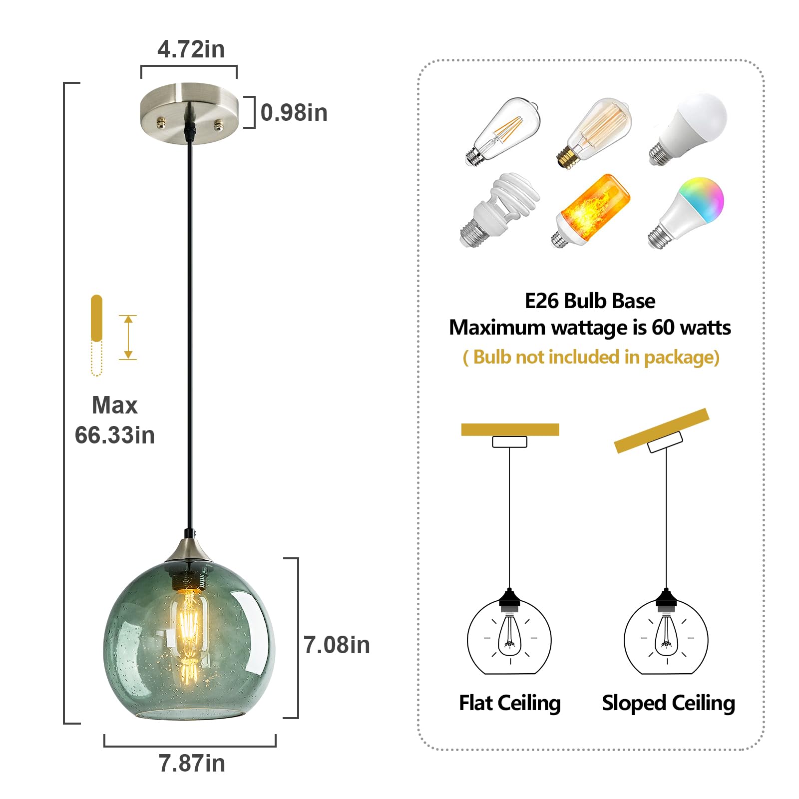 Lbsqj Gray Green Glass Pendant Lights Kitchen Island Lighting Globe Pendant Light Fixtures Modern Pendant Lighting For Kitchen Island Bedroom Living Dining Room Light Fixture(7.87In  3-Pack)