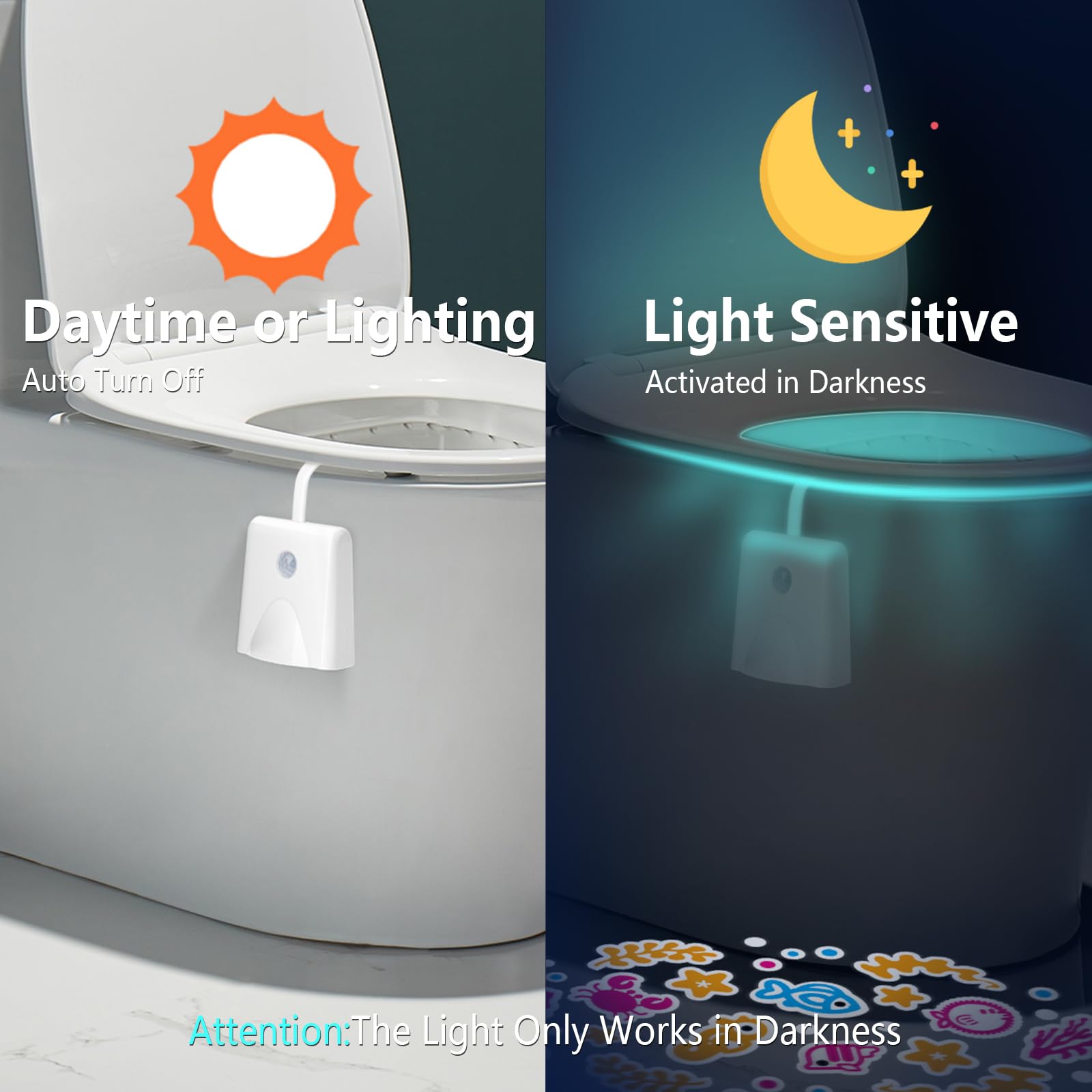 LAVAED Motion Sensor Night Light - 16 Color Changing LED Toilet Light, Rechargeable, Waterproof - 1 Pack (TL4)