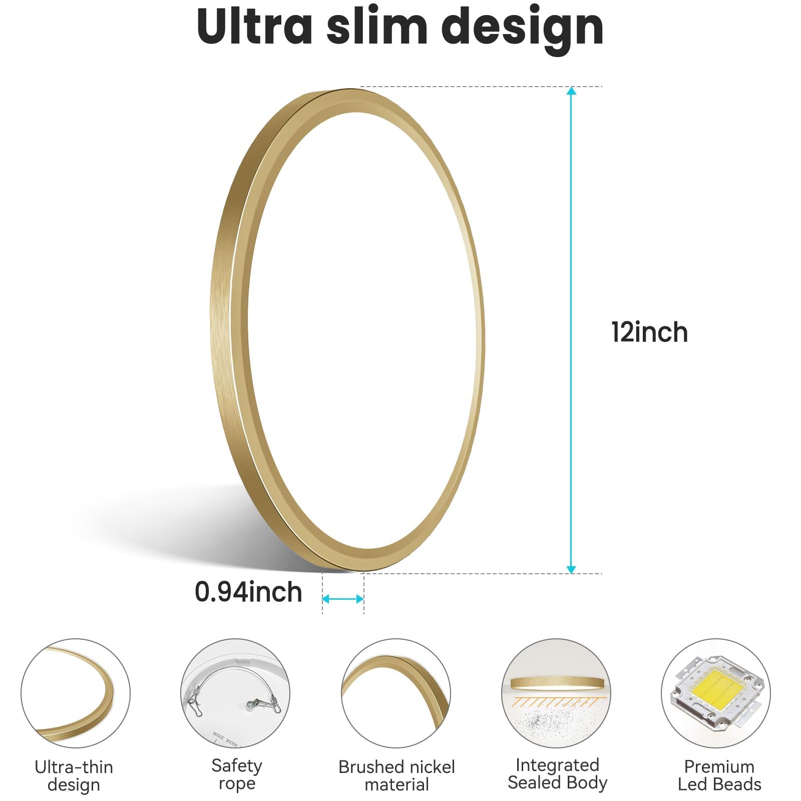 Libtit 12 Inch Led Ceiling Light Golden, 28W 3200Lm Aureate Flush Mount Ceiling Light, 3 Color Temperature 3000K/4500K/6000K, Gi