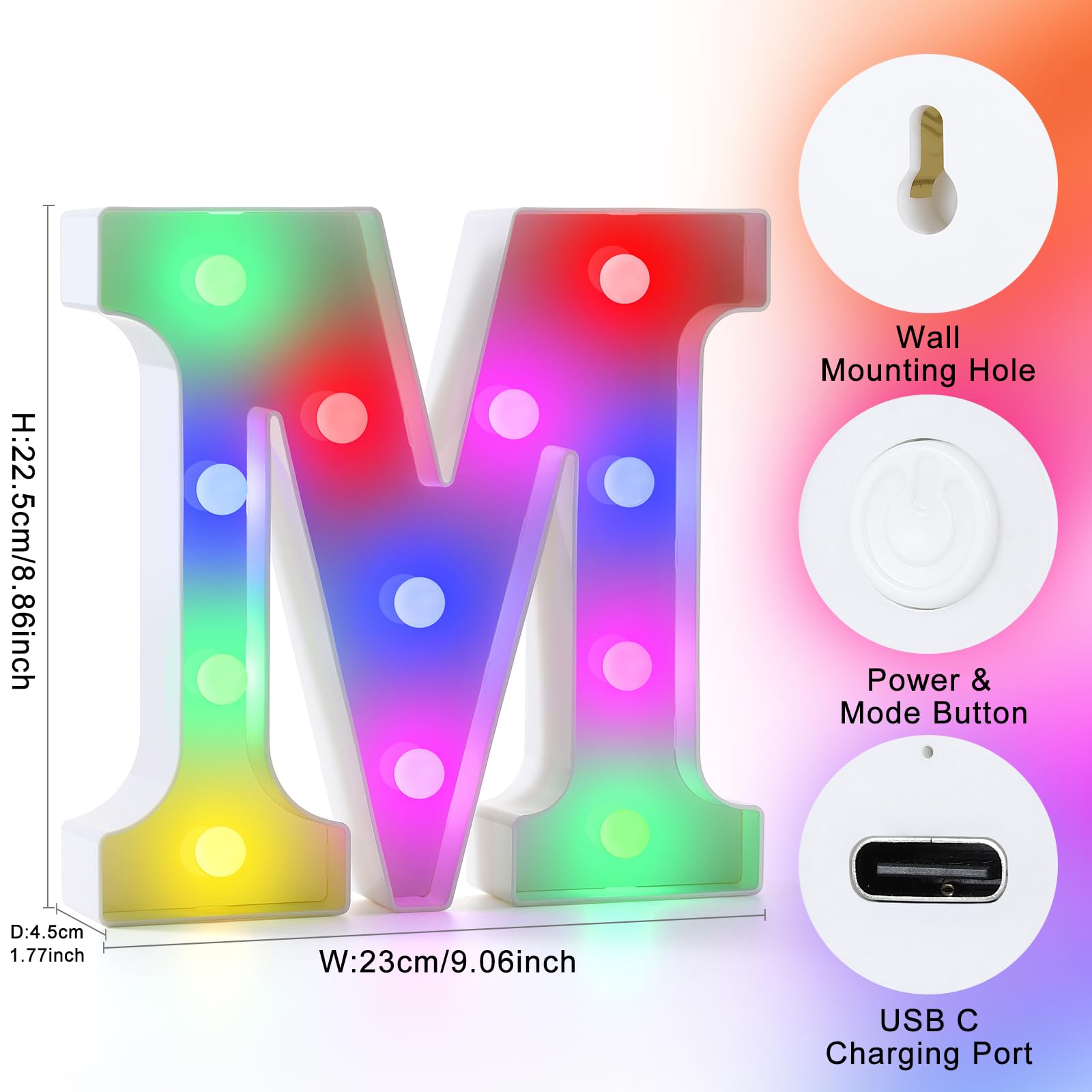 Mooncow Rechargeable Light Up Letters,Colorful Marquee Letters With Remote,Gift Wrap Gifts,Bedroom Home Bar Party Decor (M)