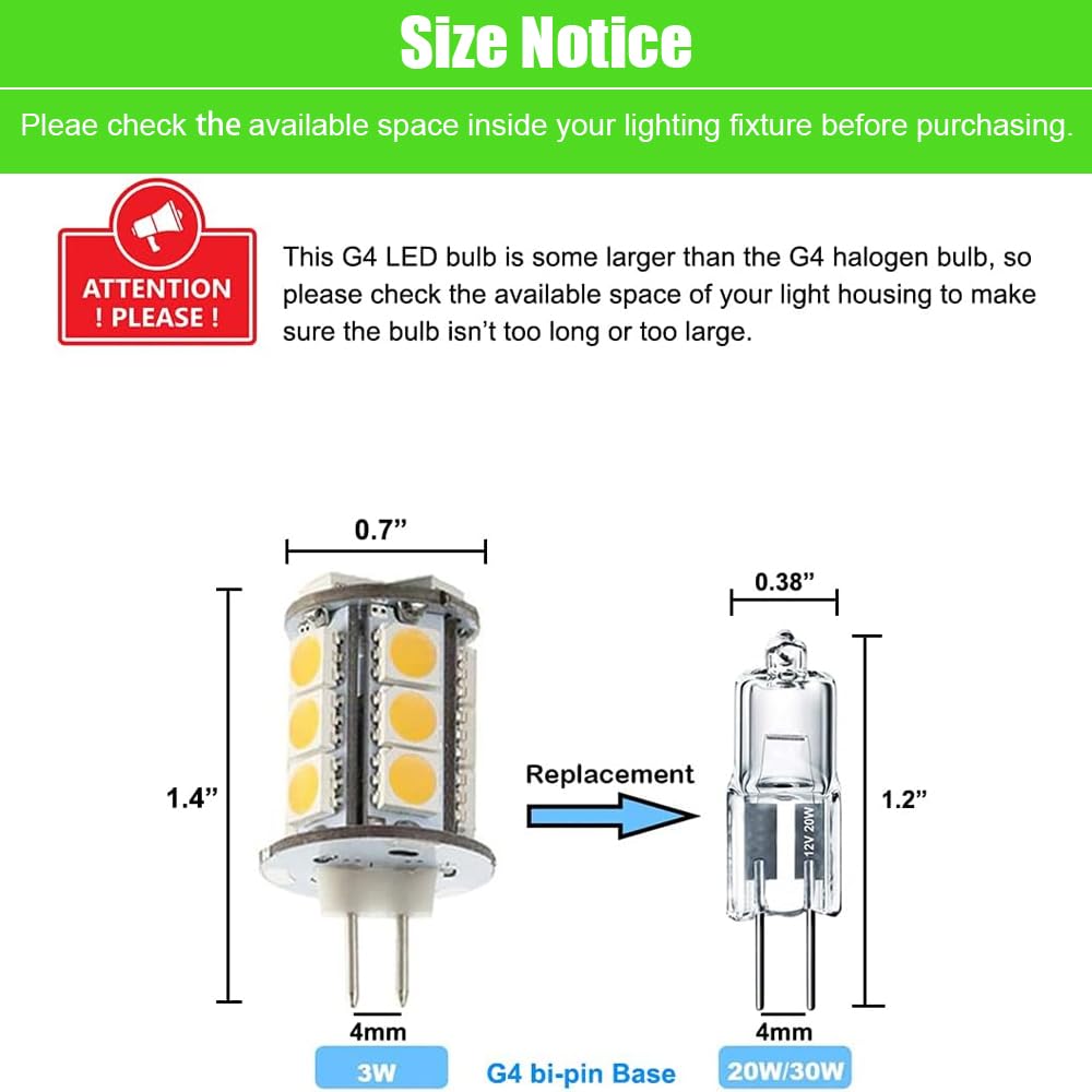 Makergroup G4 Bi-pin LED Light Bulb 12VAC/DC 3Watt Daylight White 6000K for Outdoor Lighting - 6-Pack