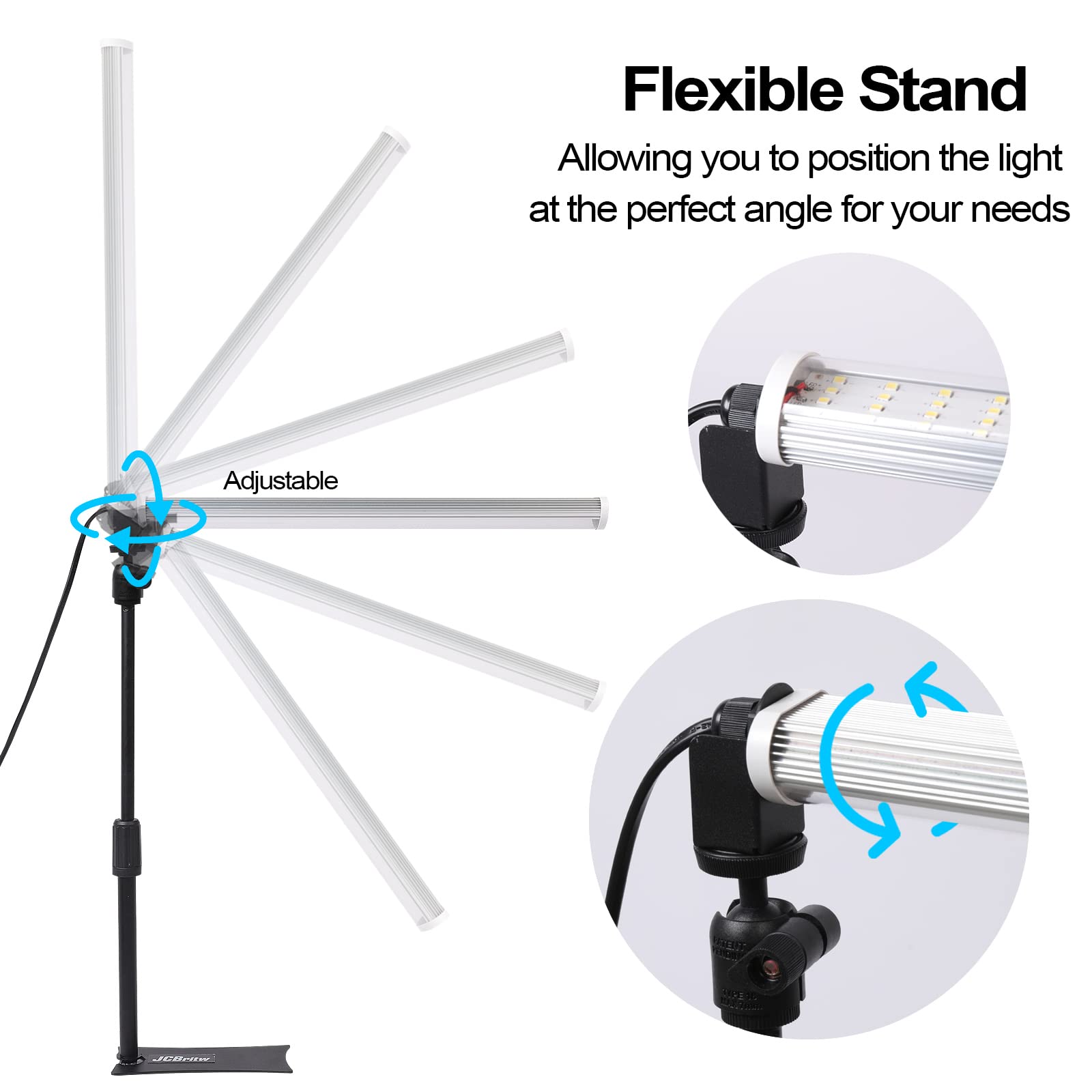 JCBritw T12 Adjustable LED Grow Light, 6500K Full Spectrum Plant Lamp on Stand for Indoor Plants, Seedlings, Veg, White