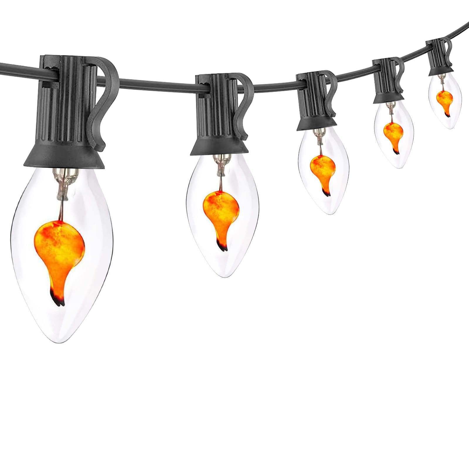Doratale 25Ft C7 Orange Halloween Flickering Flame Lights, Waterproof Connectable, Glass, E12 Base, Clear Flame