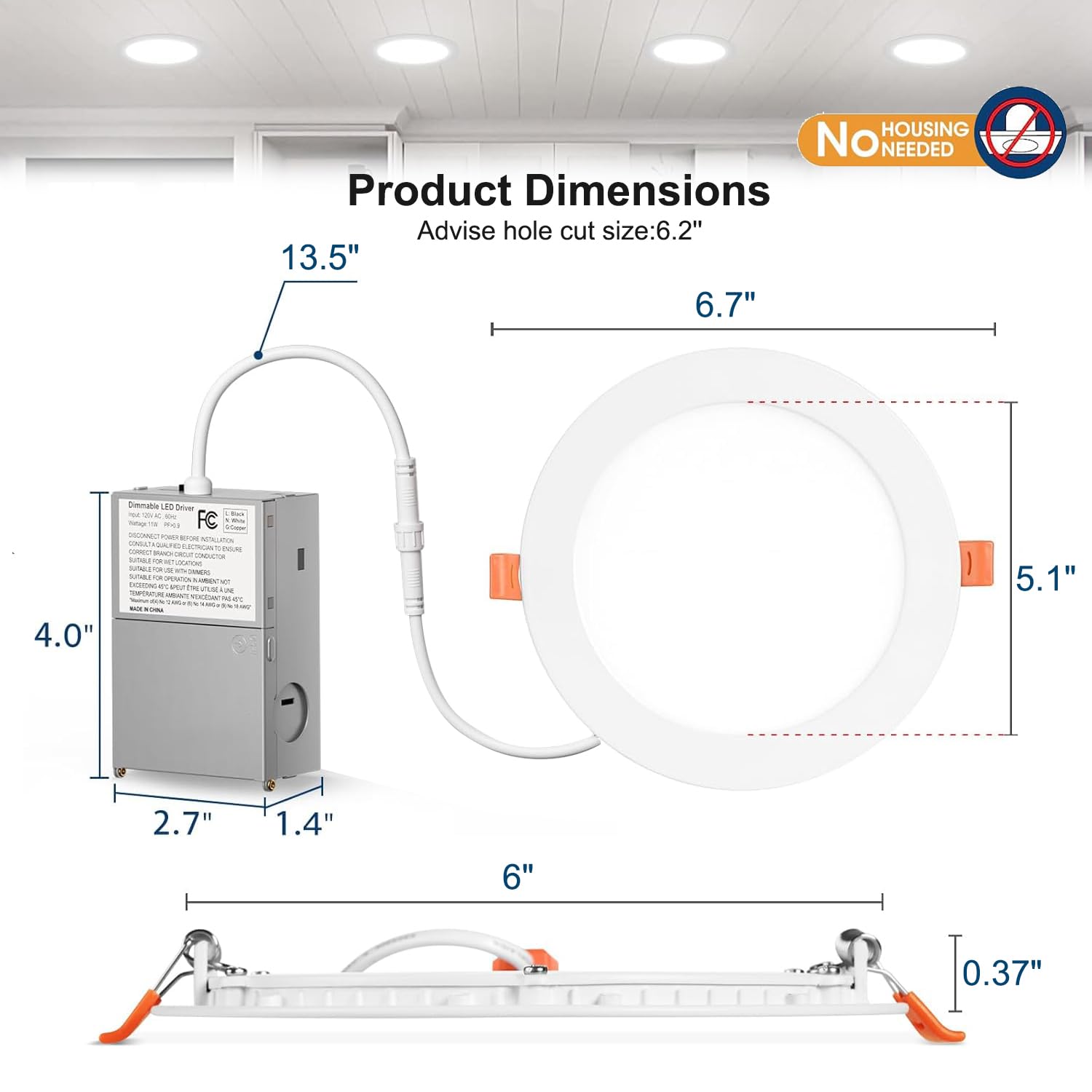 Baiyilux 12 Pack Recessed Lighting 6 Inch Led Ceiling Lights With Junction Box, 6000K Canless Recessed Led Can Lights, 12W 110W Eqv, 1050Lm High Brightness Led Lights