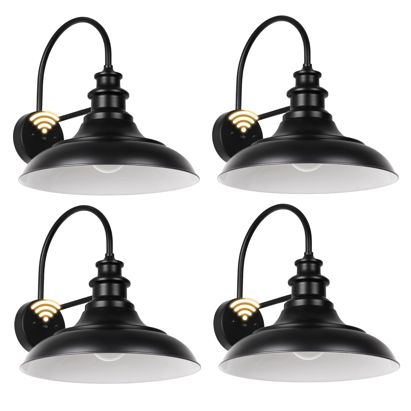 Diyel Dusk to Dawn Outdoor Barn Light, 12.3in Iron Gooseneck Sconce, Black & White, Model 03-DDRZ004-4PACK
