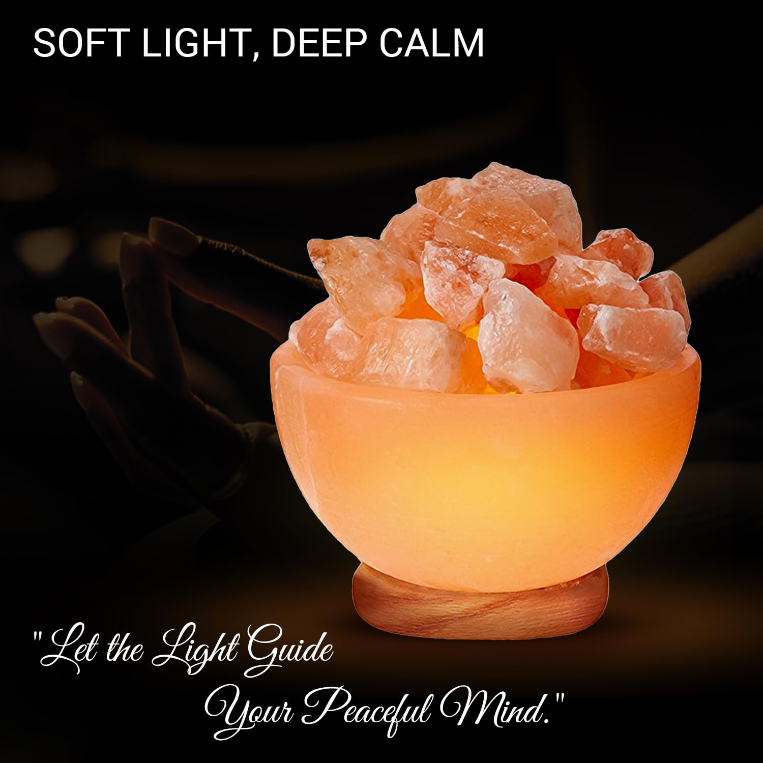 Himalayan Glow Massage Bowl Lamp with Natural Salt Crystal Chunks, Dimmer Cord with Classic Wood Base - Natural Crystal Salt Lam