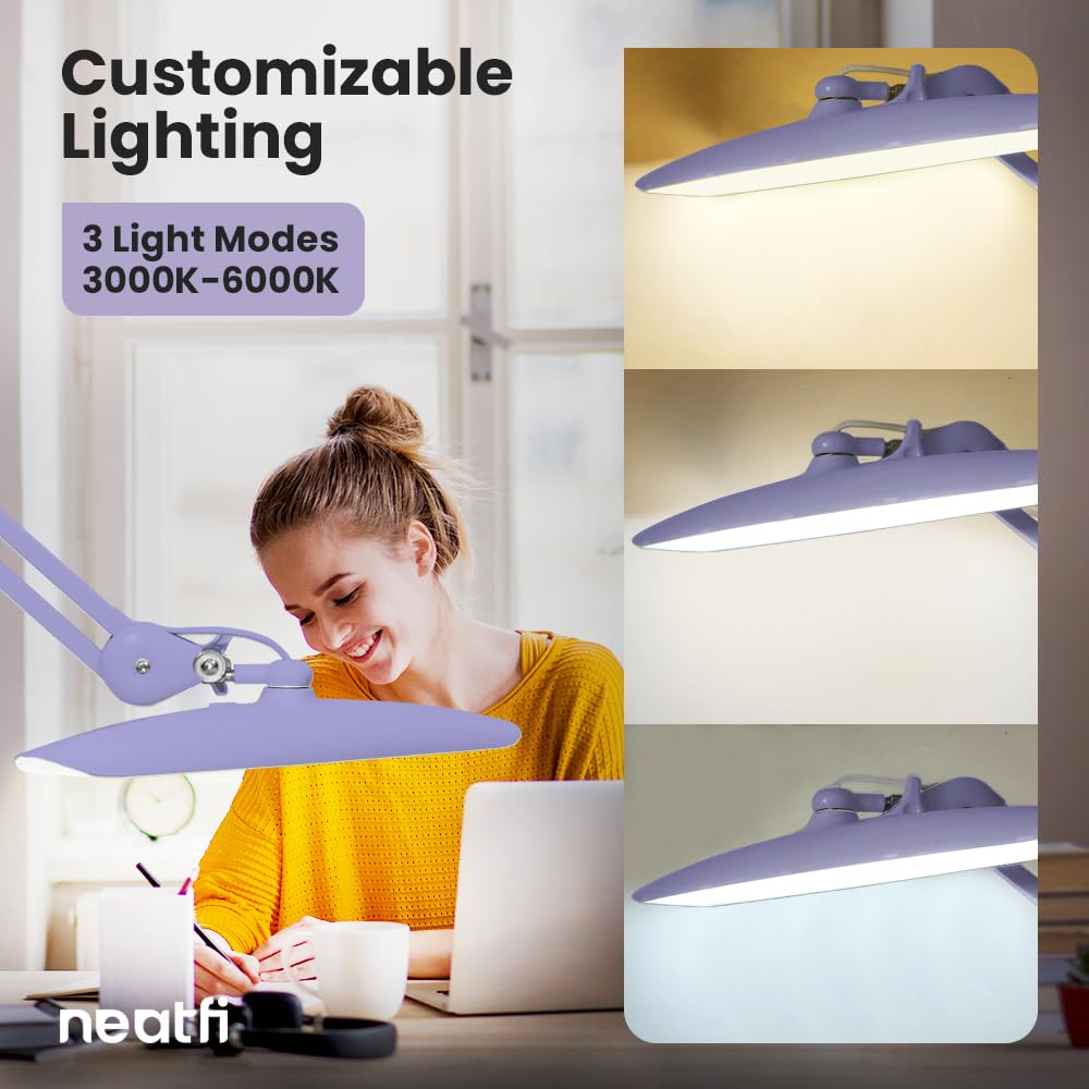 Neatfi XL LED Task Lamp - 2,200 Lumens, Dimmable, 3 Light Modes, 24W, CCT Lavender, Purple, Model 9501LED