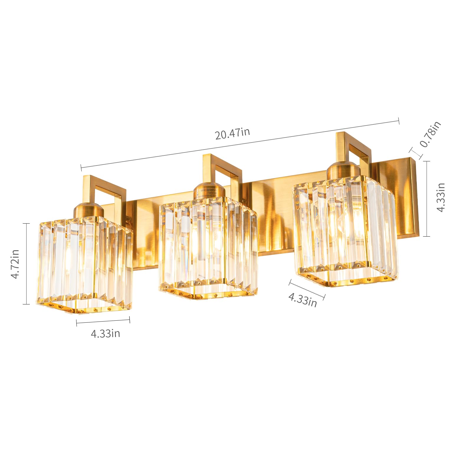 Fdpby Modern Crystal Bathroom Vanity Light - 3-Lights Gold Brushed Brass Finish Wall Lamp