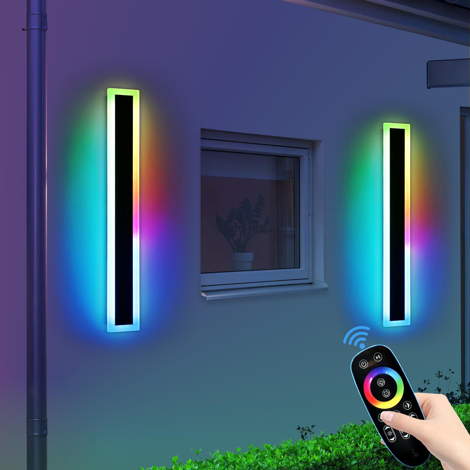 Widened 2 Pack Long RGB LED Wall Lights, 39.3inch Modern Dimmable Outdoor Sconces, 10 Colors, Remote Control, IP65 Waterproof, G