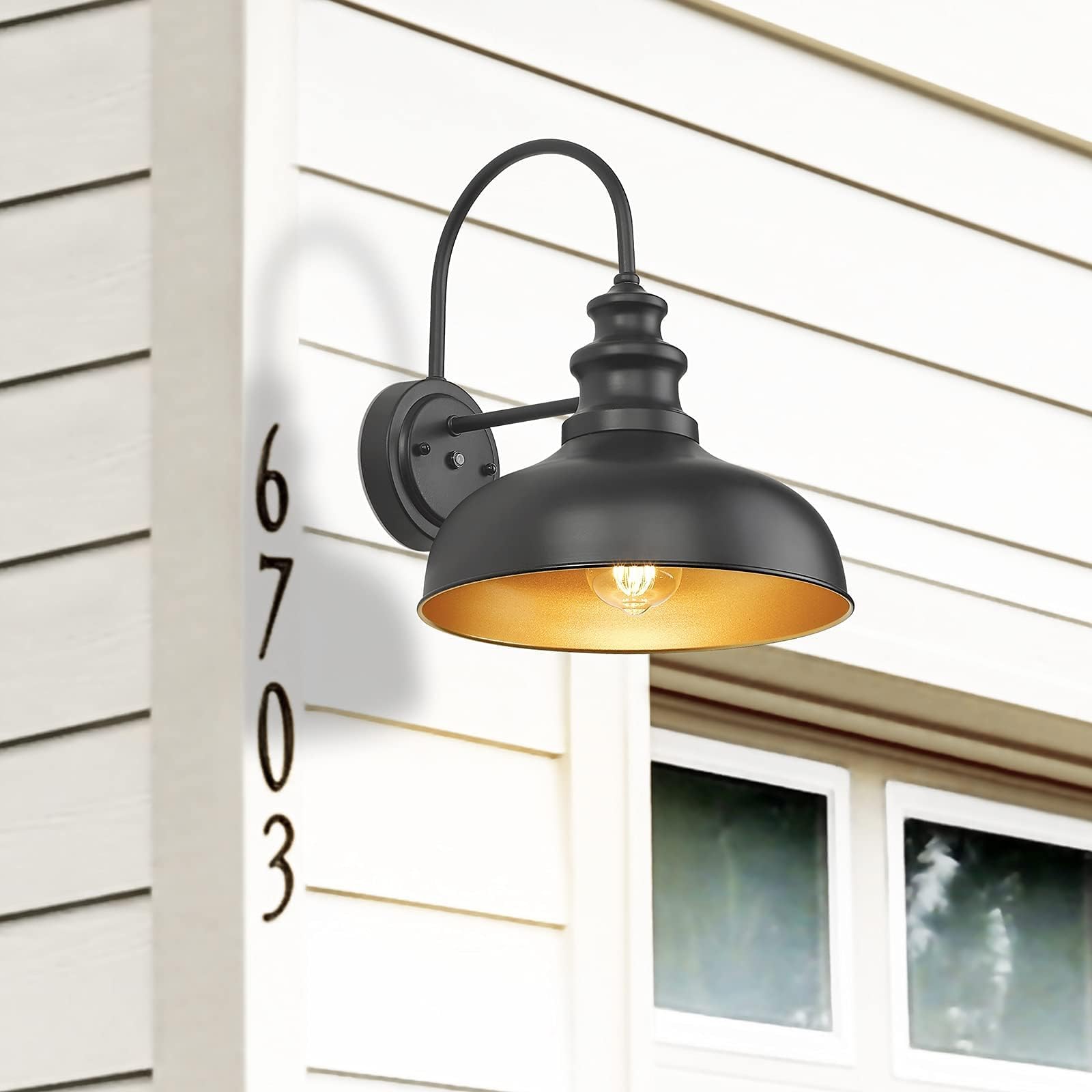 Bestshared Outdoor Wall Sconce, Black Gooseneck Barn Light, 2 Pack, Copper Finish