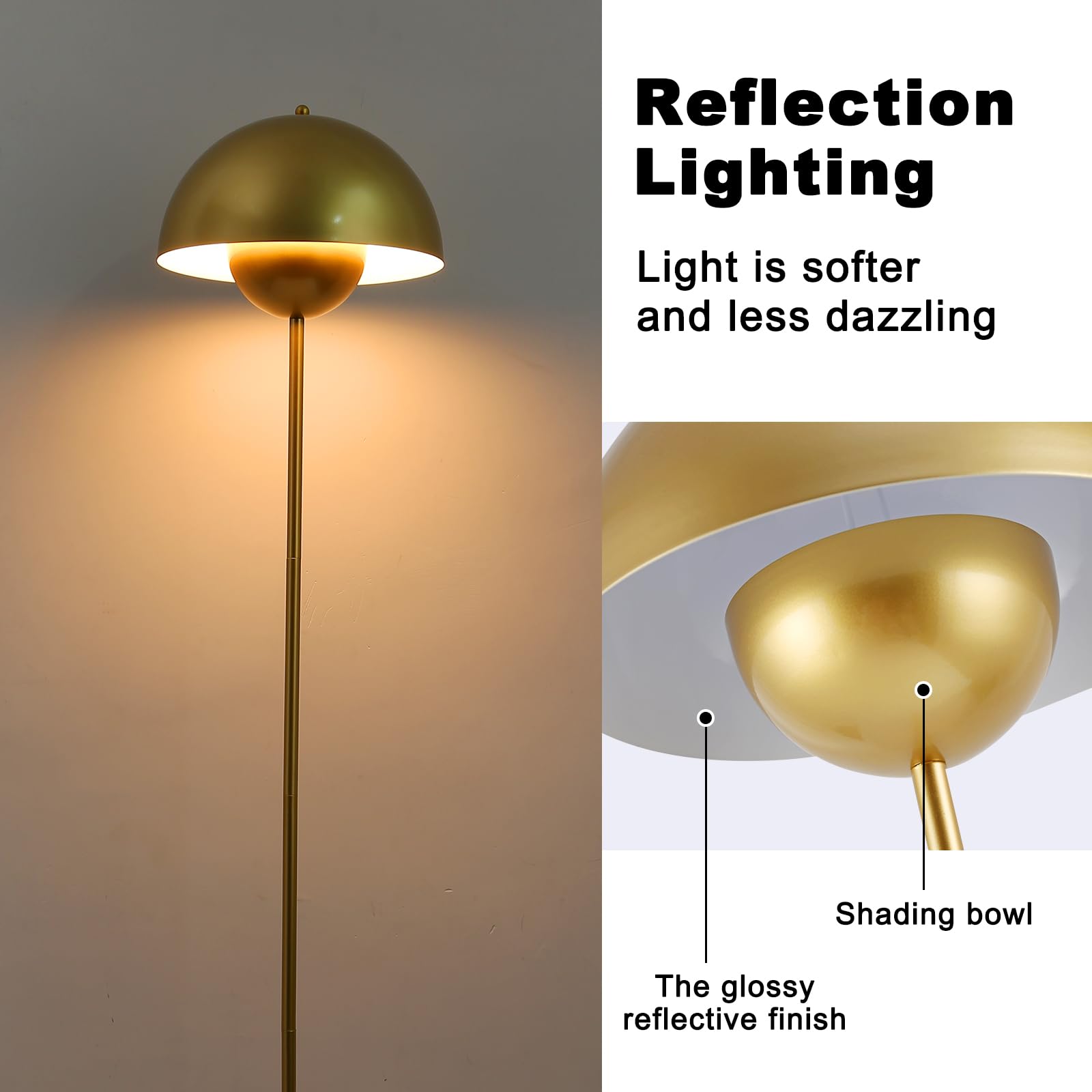 Cosylux Modern Floor Lamp For Living Room, Industrial Tall Standing Lamp For Bedroom, Metal Shade Reflecting Light Reading Floor