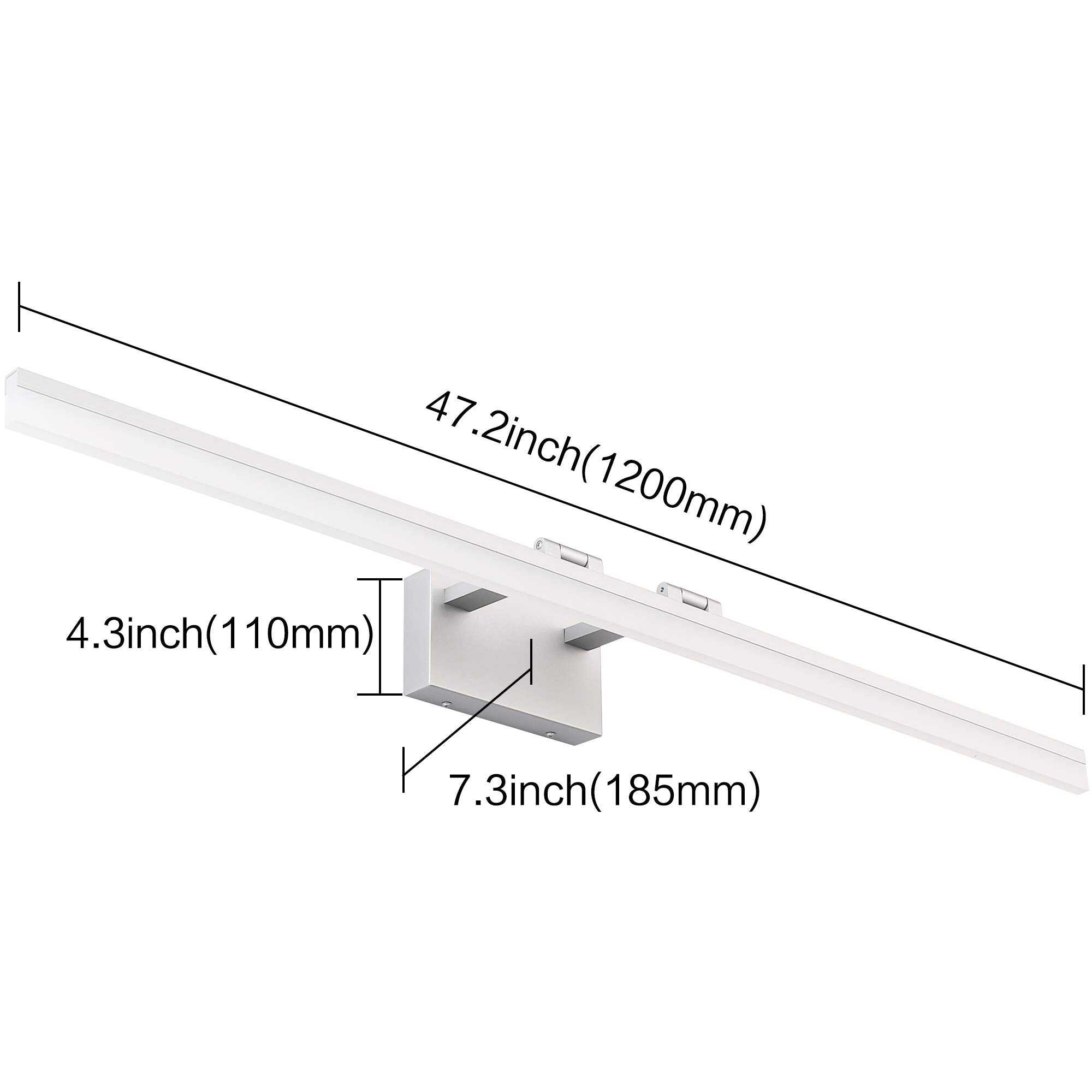 SOLFART LED Vanity Lighting Fixture, Dimmable, Silver Aluminum, 47.3 Inch, Model 8778-1200mm, Acrylic