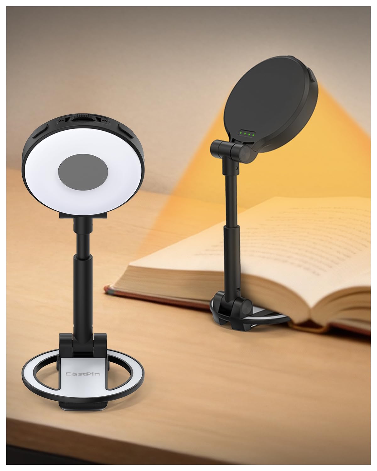 EastPin Reading Lights for Books in Bed:18 LED Rechargeable Clip-on Book Light with Timer & Memory Eye Caring 3 Color Temperatur