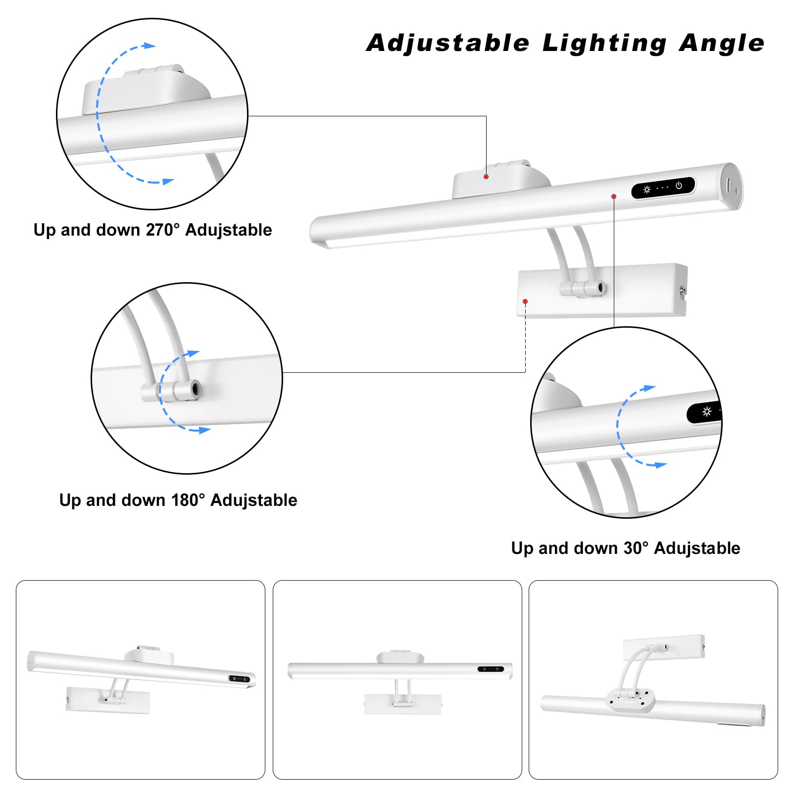 VARICART Magnetic Cordless Picture Light, Remote/Touch Control, 3CCT Dimmable, 16in Metal Wall Sconce, White, 2Pack