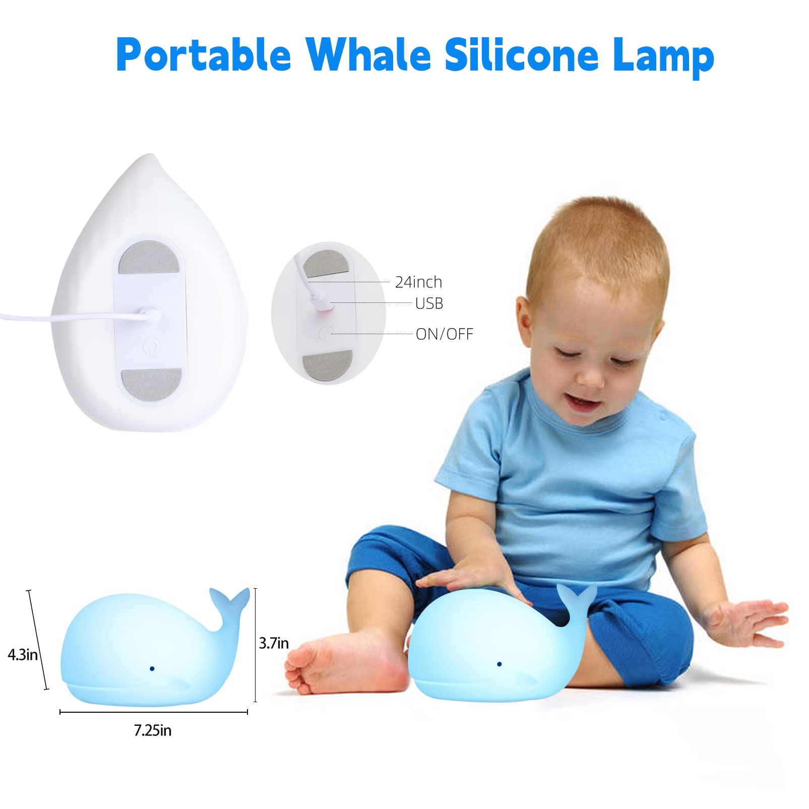 Zklili Children'S Night Light Cute Whale Light, 16 Colors+Touchable+Silicone Children'S Night Light, Usb Rechargeable Whale Nigh
